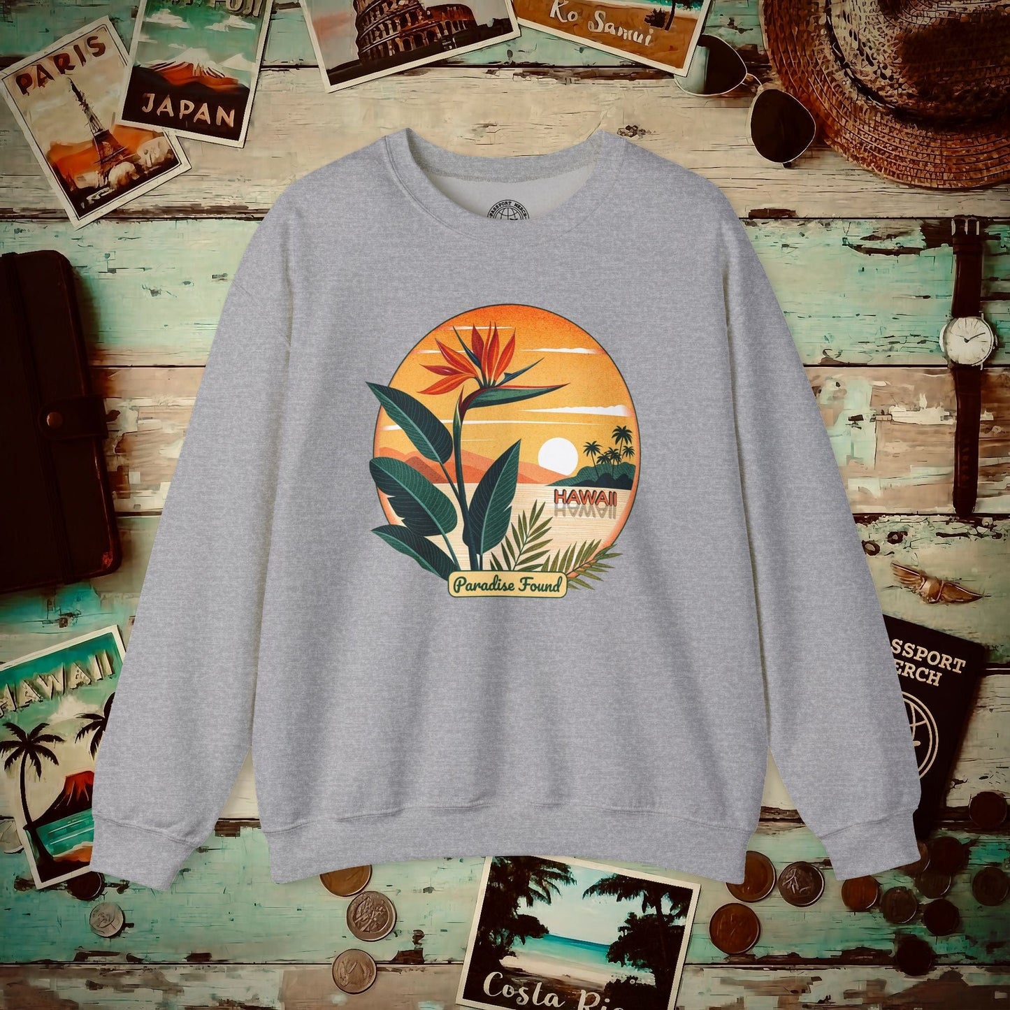 Retro (Bird of) Paradise Found, Hawaii Crewneck Sport Grey / S
