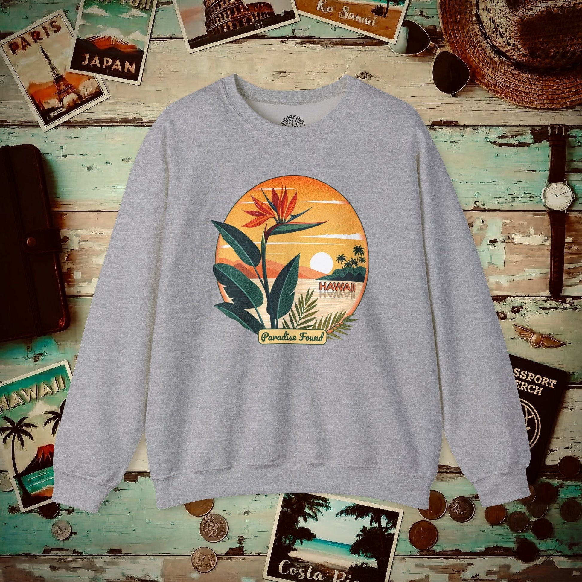 Retro (Bird of) Paradise Found, Hawaii Crewneck Sport Grey / S