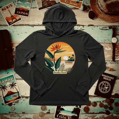 Retro (Bird of) Paradise Found, Hawaii Hooded Long Sleeve Charcoal Black TriBlend / XS