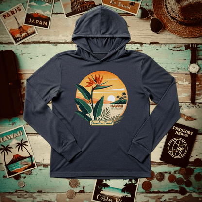 Retro (Bird of) Paradise Found, Hawaii Hooded Long Sleeve Heather Navy / XS