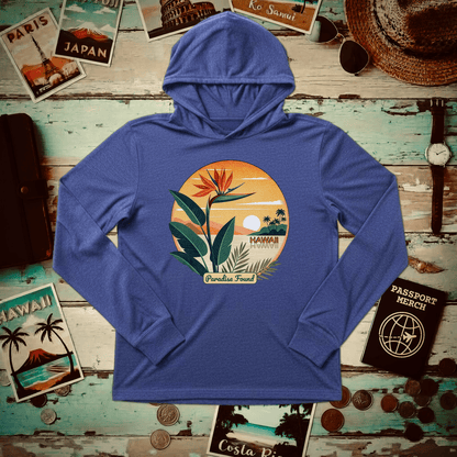 Retro (Bird of) Paradise Found, Hawaii Hooded Long Sleeve Heather True Royal / XS