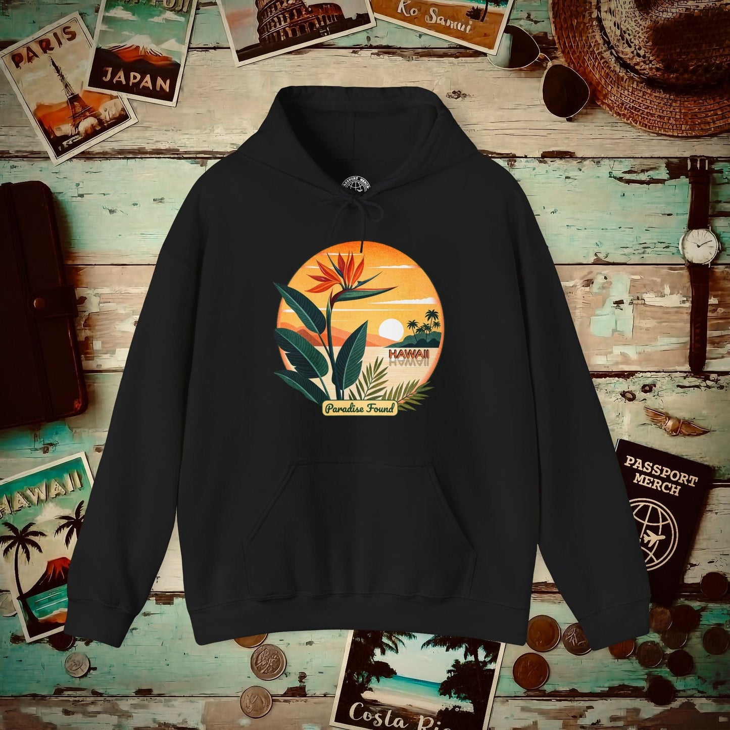 Retro (Bird of) Paradise Found, Hawaii Hoodie Black / S