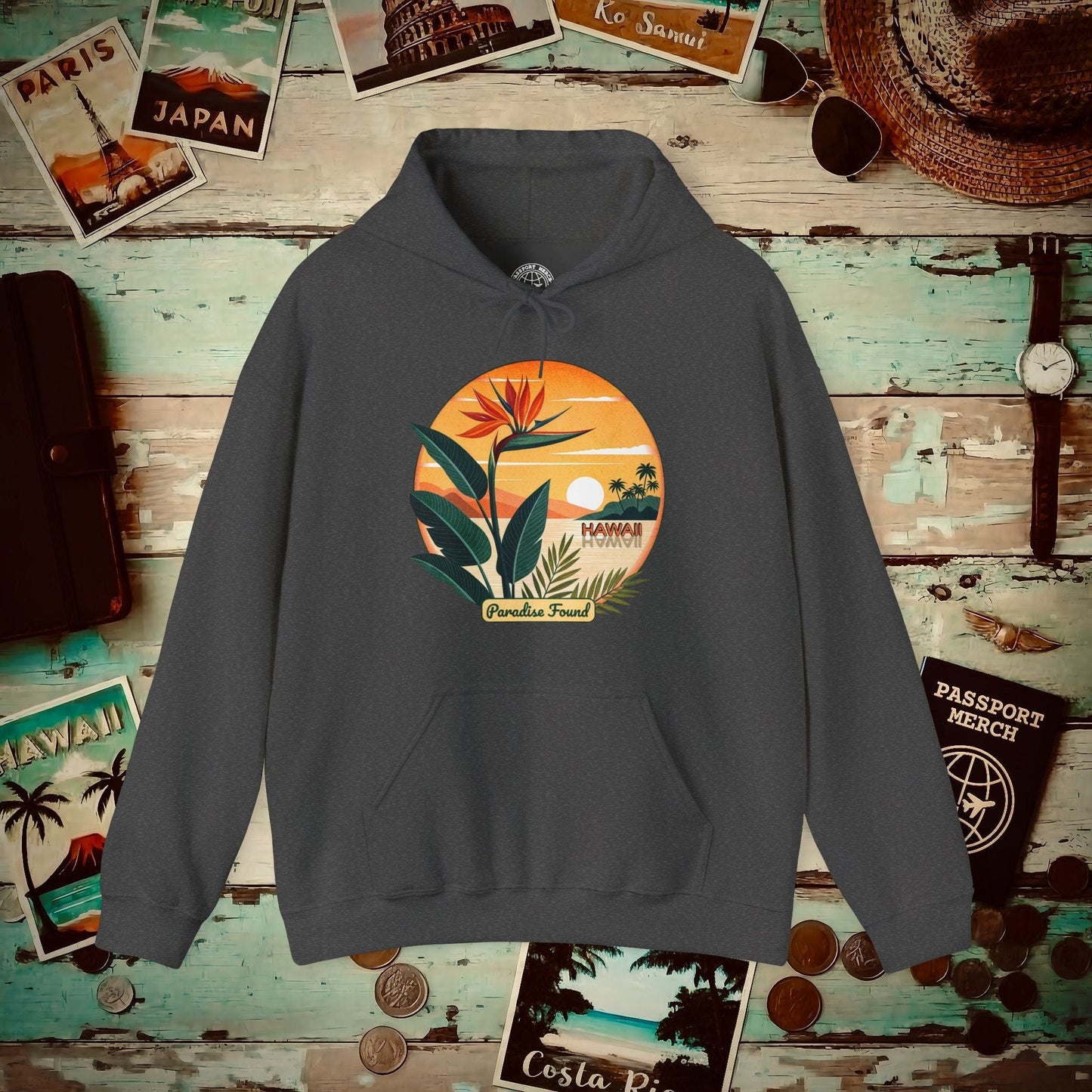 Retro (Bird of) Paradise Found, Hawaii Hoodie Dark Heather / S
