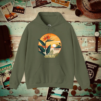 Retro (Bird of) Paradise Found, Hawaii Hoodie Military Green / S