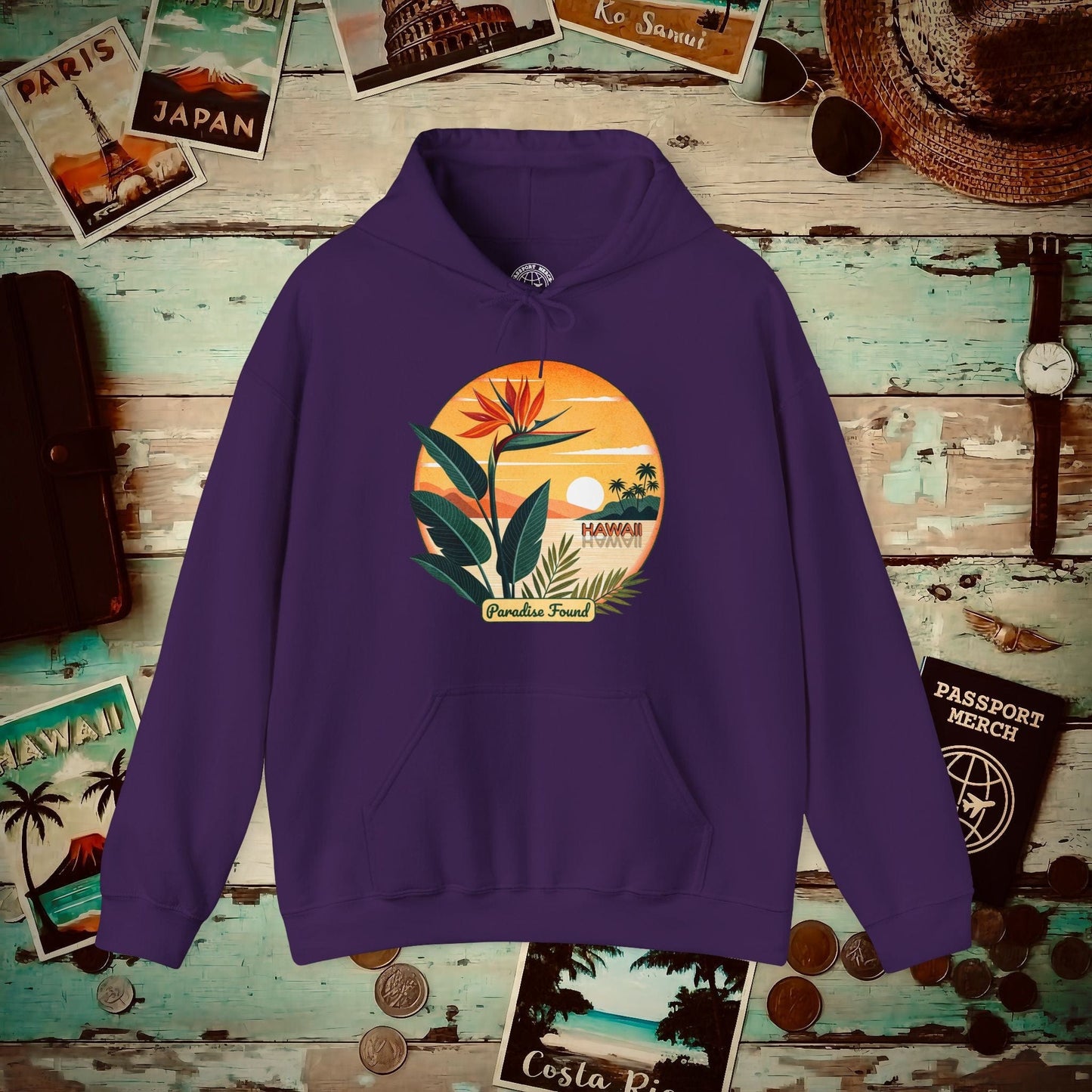 Retro (Bird of) Paradise Found, Hawaii Hoodie Purple / S
