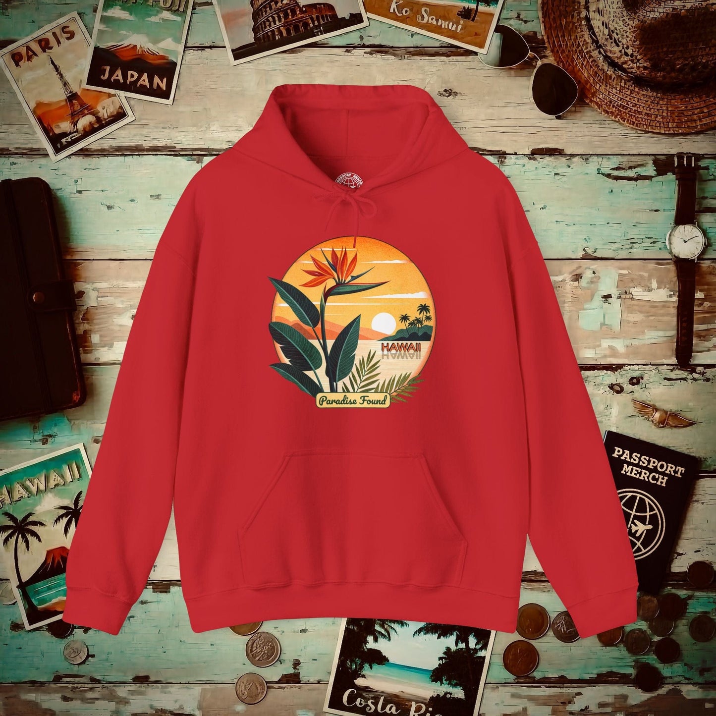 Retro (Bird of) Paradise Found, Hawaii Hoodie Red / S