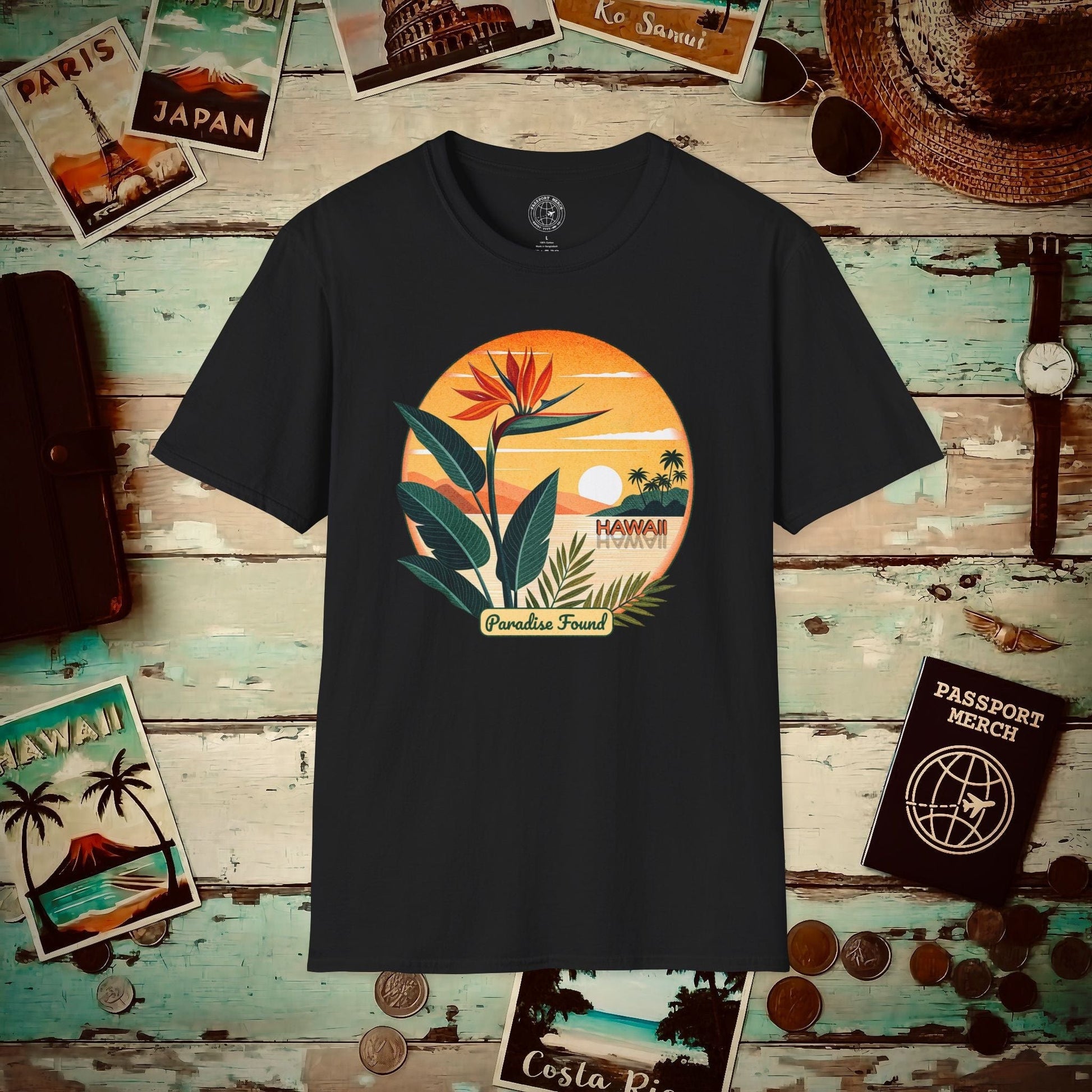 Retro (Bird of) Paradise Found, Hawaii T-Shirt Black / S