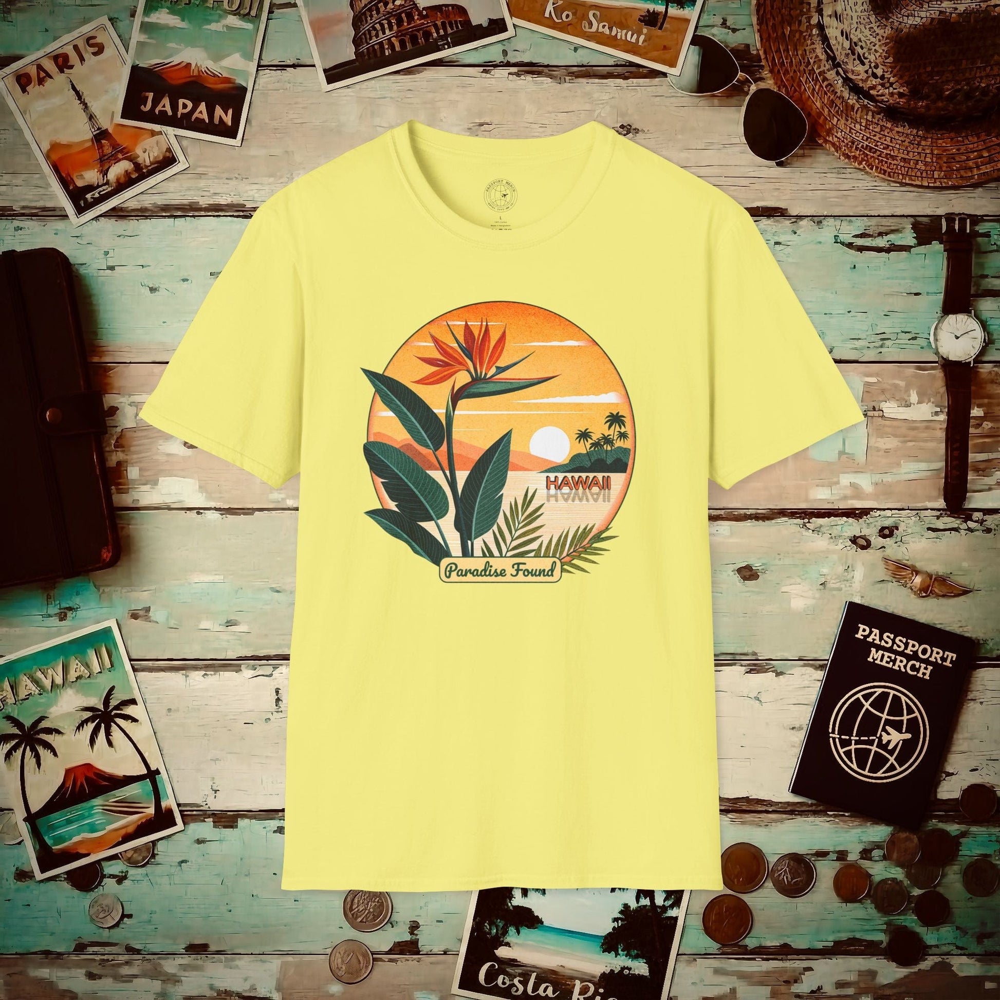 Retro (Bird of) Paradise Found, Hawaii T-Shirt Cornsilk / S