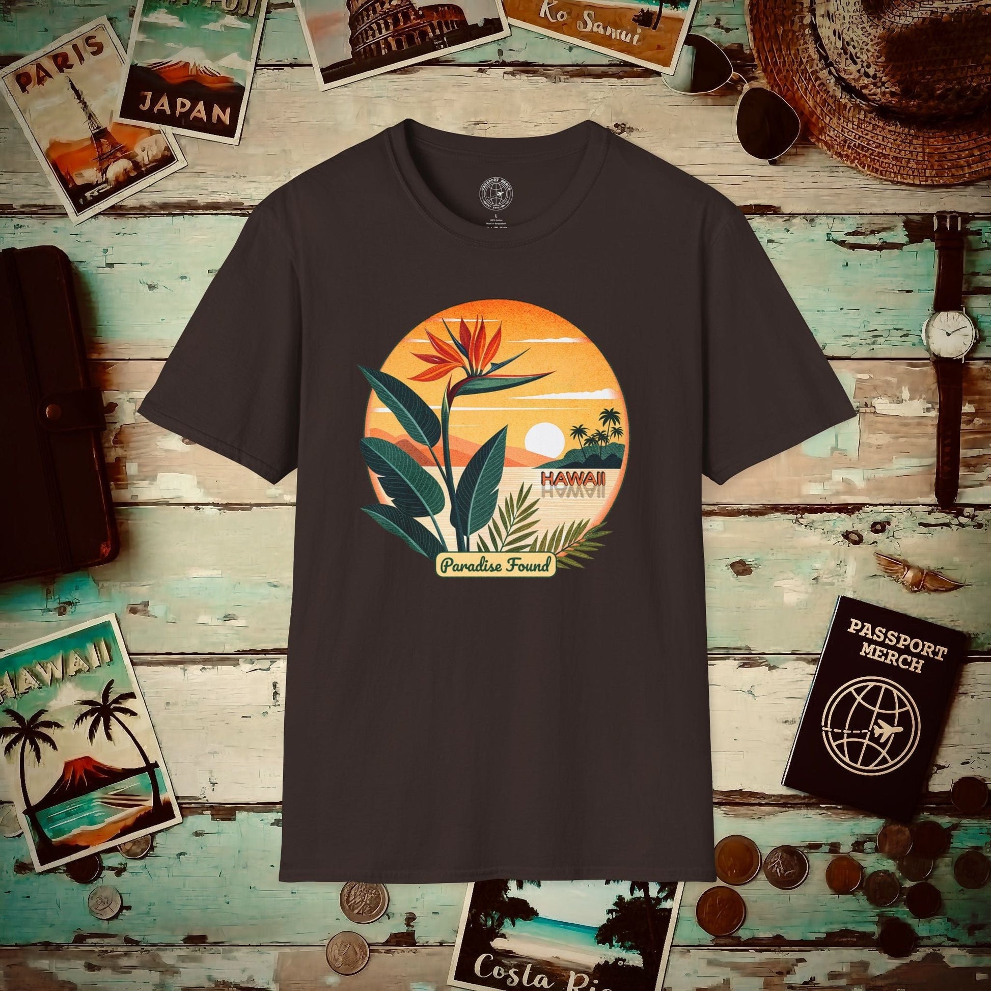 Retro (Bird of) Paradise Found, Hawaii T-Shirt Dark Chocolate / S