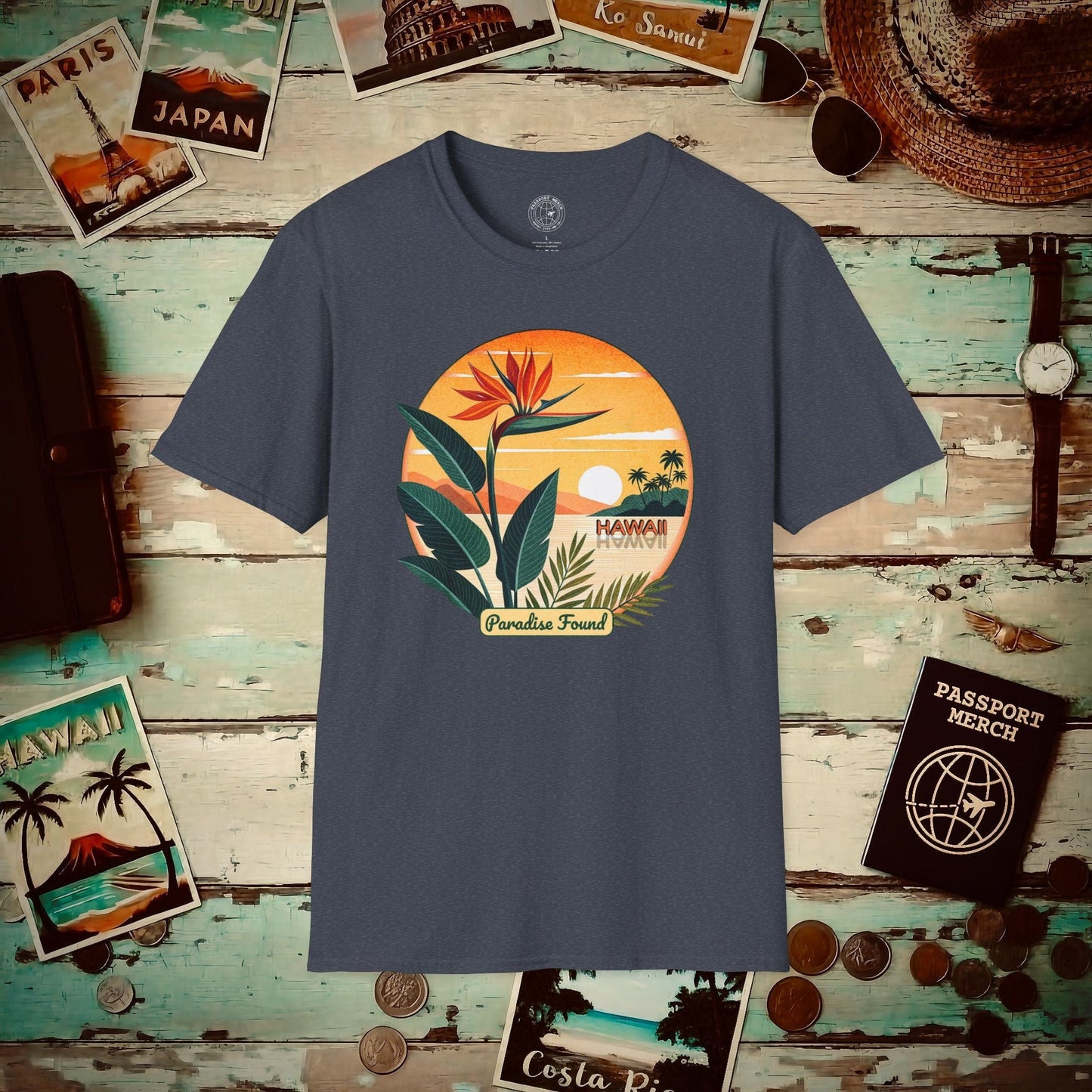 Retro (Bird of) Paradise Found, Hawaii T-Shirt Heather Navy / S