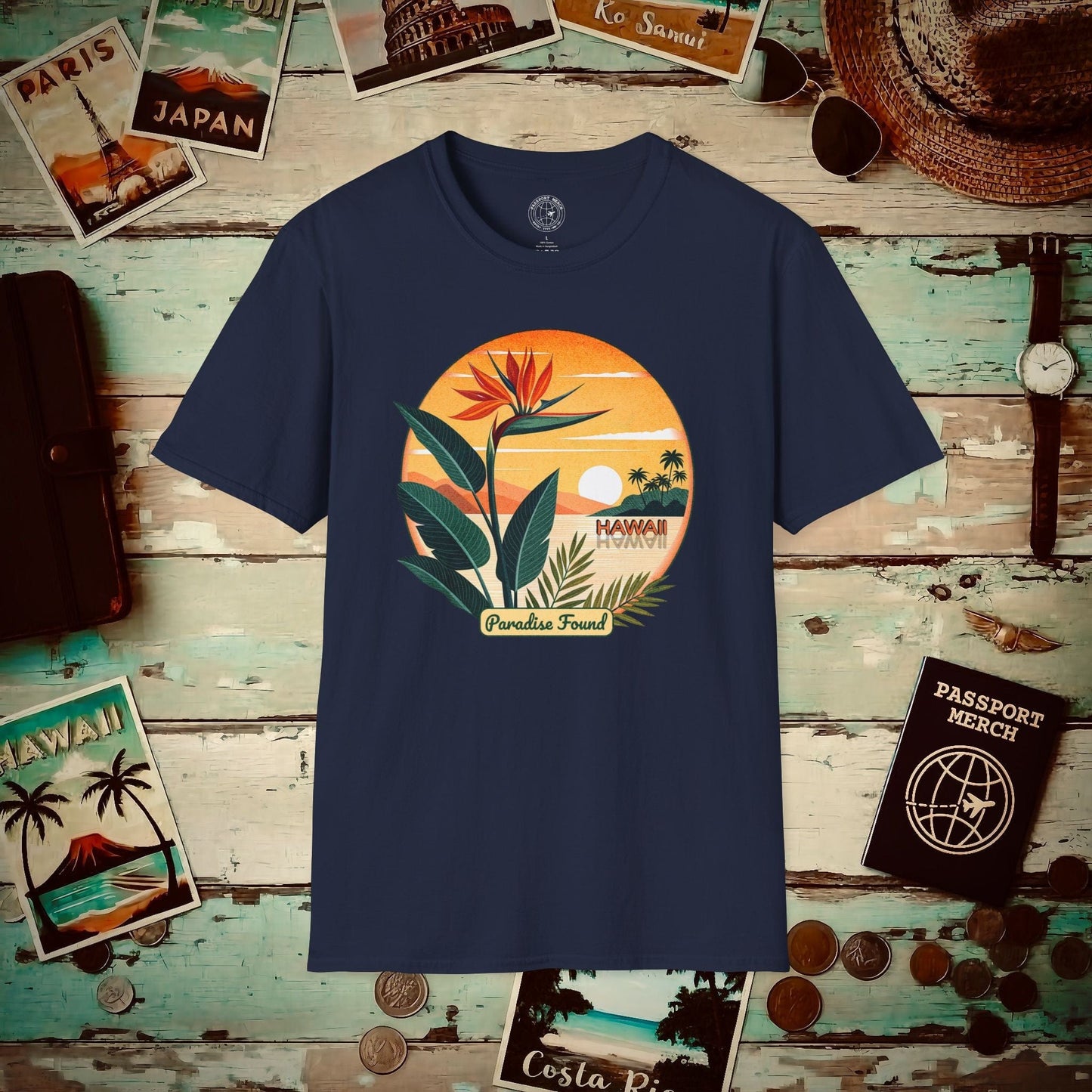 Retro (Bird of) Paradise Found, Hawaii T-Shirt Navy / S