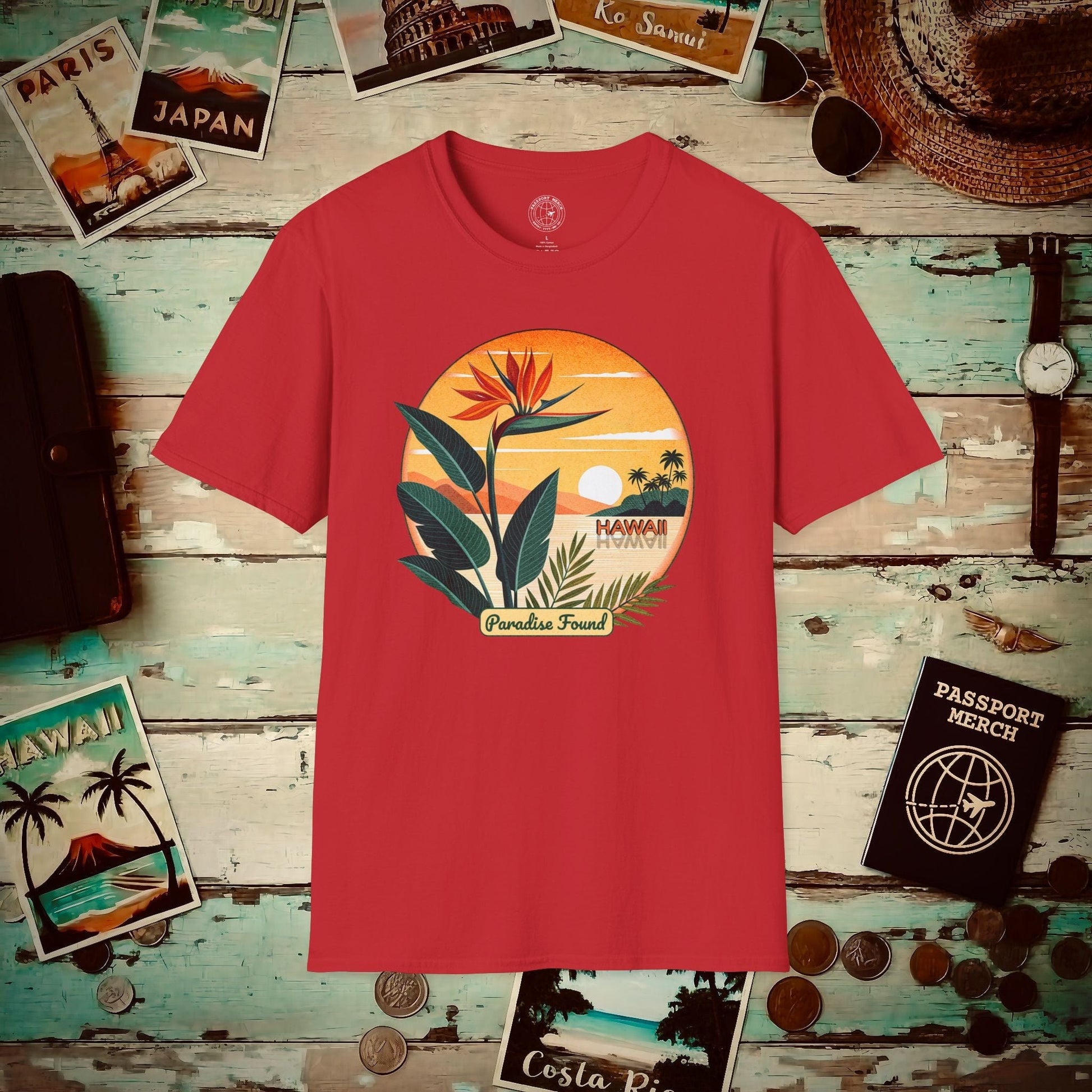 Retro (Bird of) Paradise Found, Hawaii T-Shirt Red / S