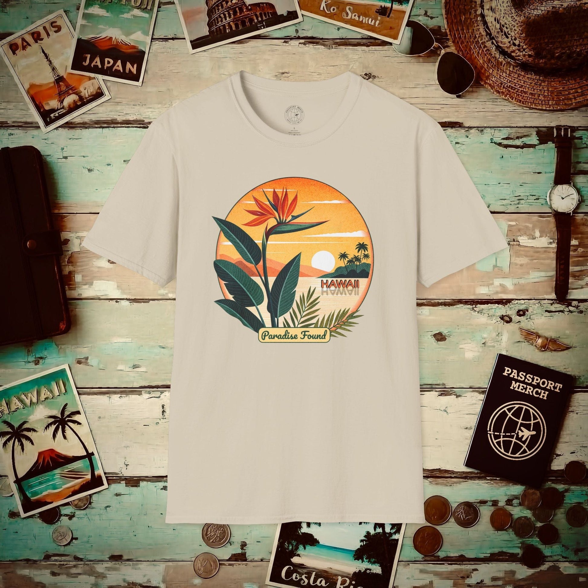 Retro (Bird of) Paradise Found, Hawaii T-Shirt Sand / S