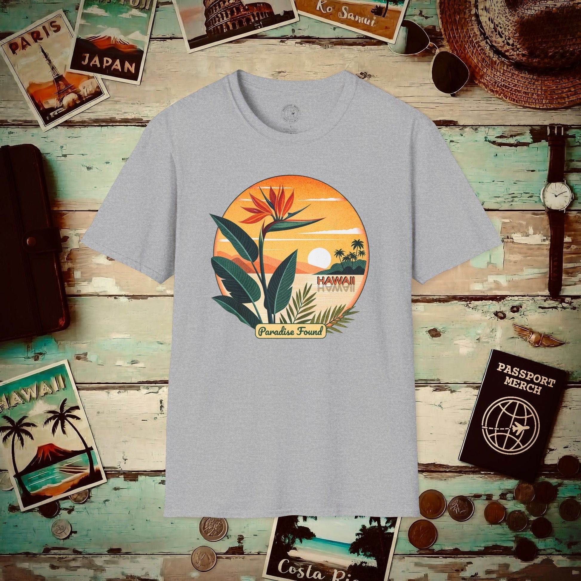 Retro (Bird of) Paradise Found, Hawaii T-Shirt Sport Grey / S