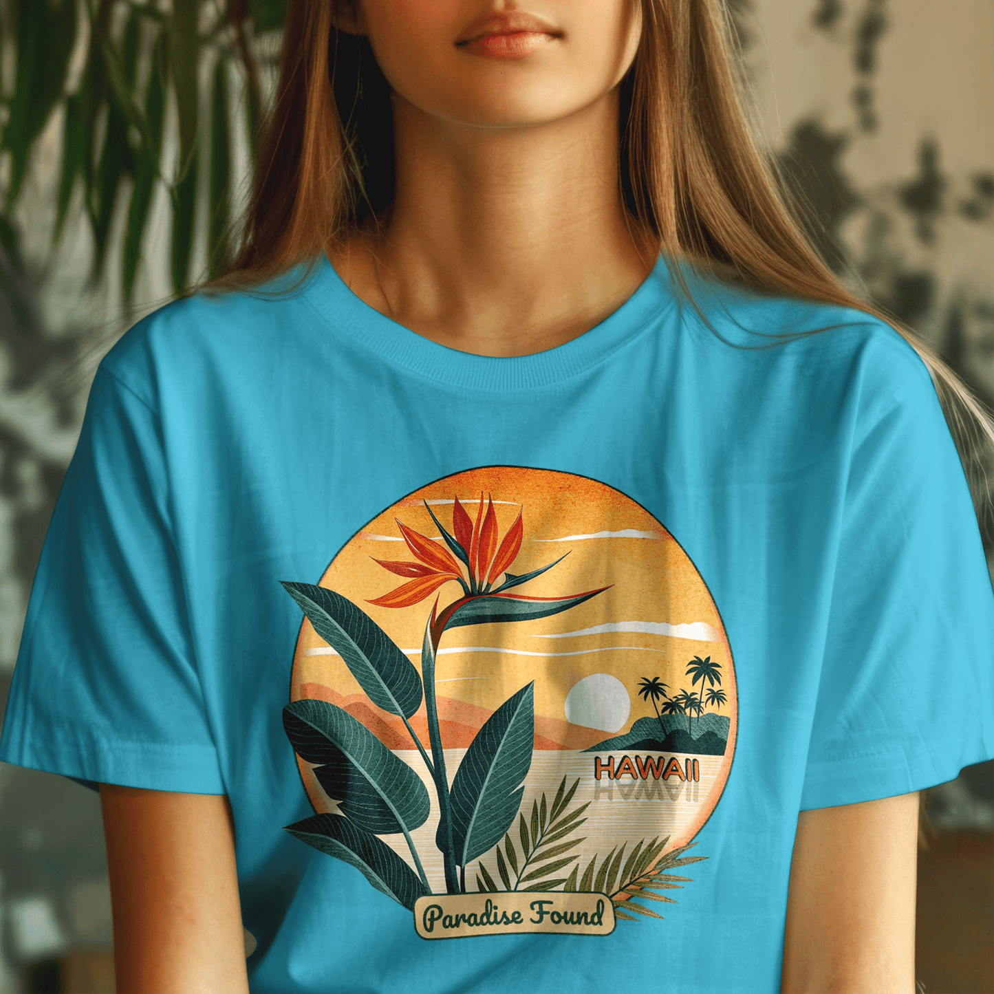 Retro (Bird of) Paradise Found, Hawaii T-Shirt Tropical Blue / S