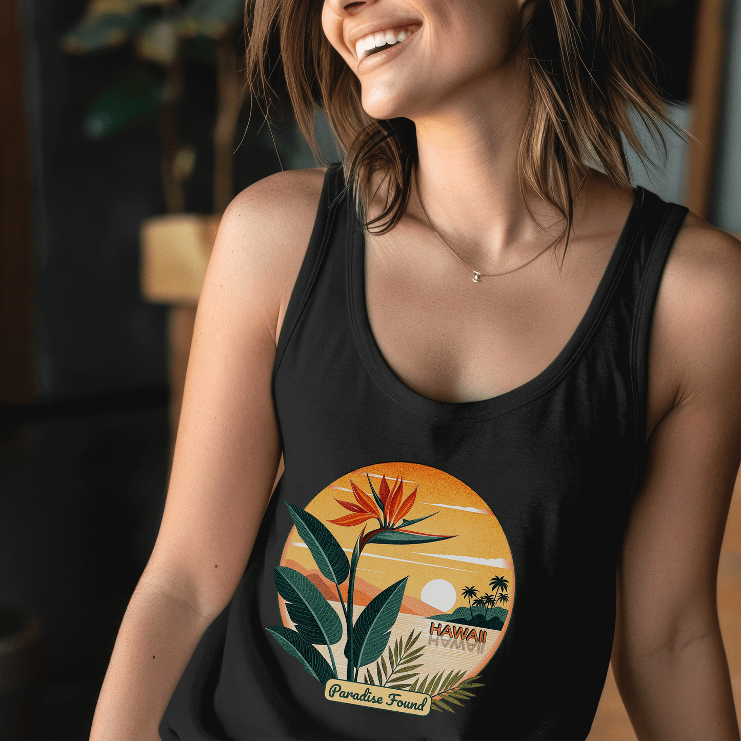 Retro (Bird of) Paradise Found, Hawaii Tank Top Black / XS