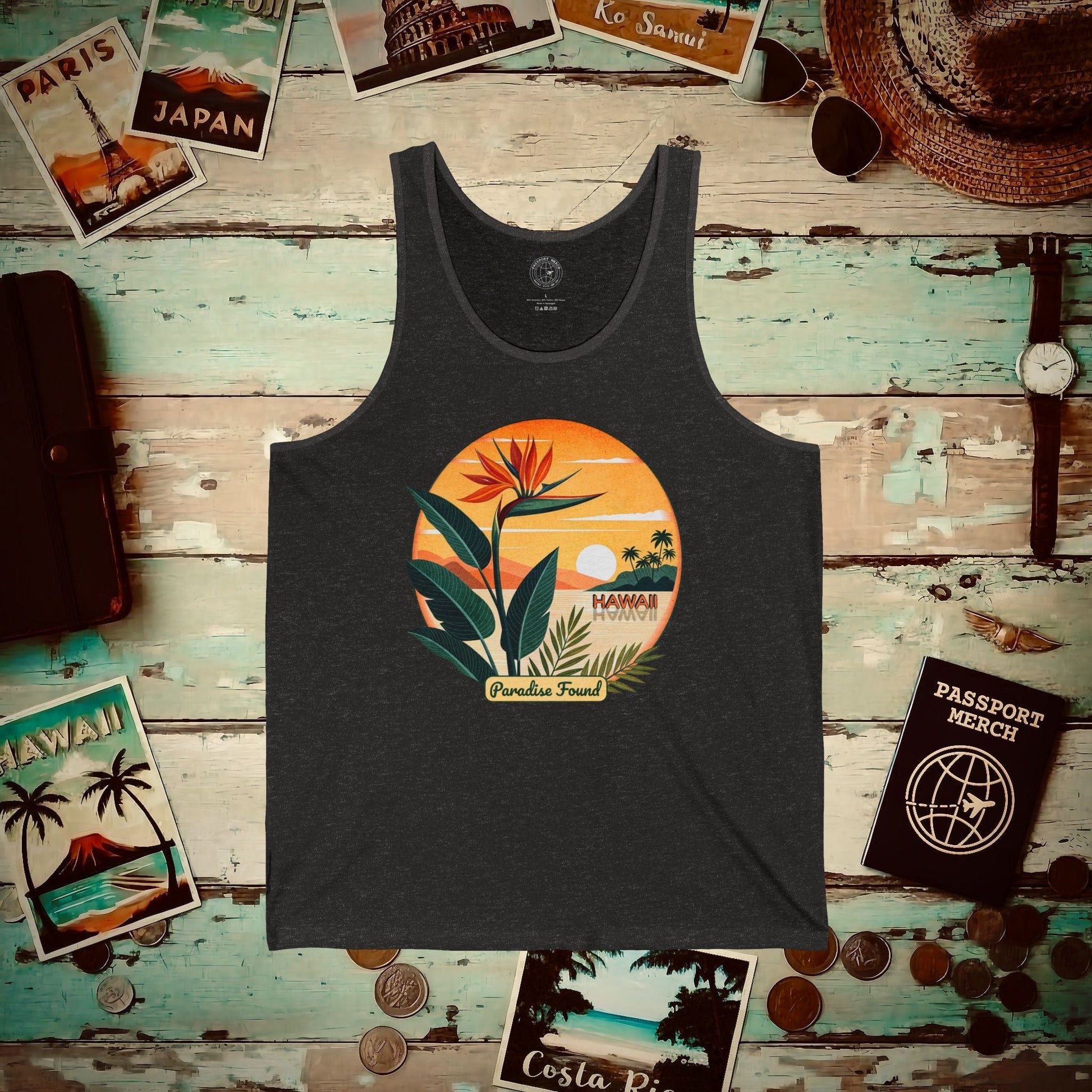 Retro (Bird of) Paradise Found, Hawaii Tank Top Charcoal Black TriBlend / XS