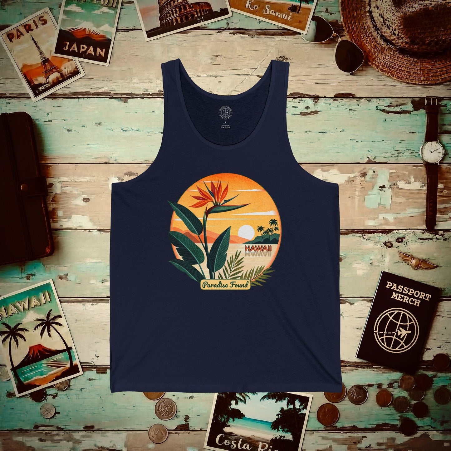 Retro (Bird of) Paradise Found, Hawaii Tank Top Navy / XS