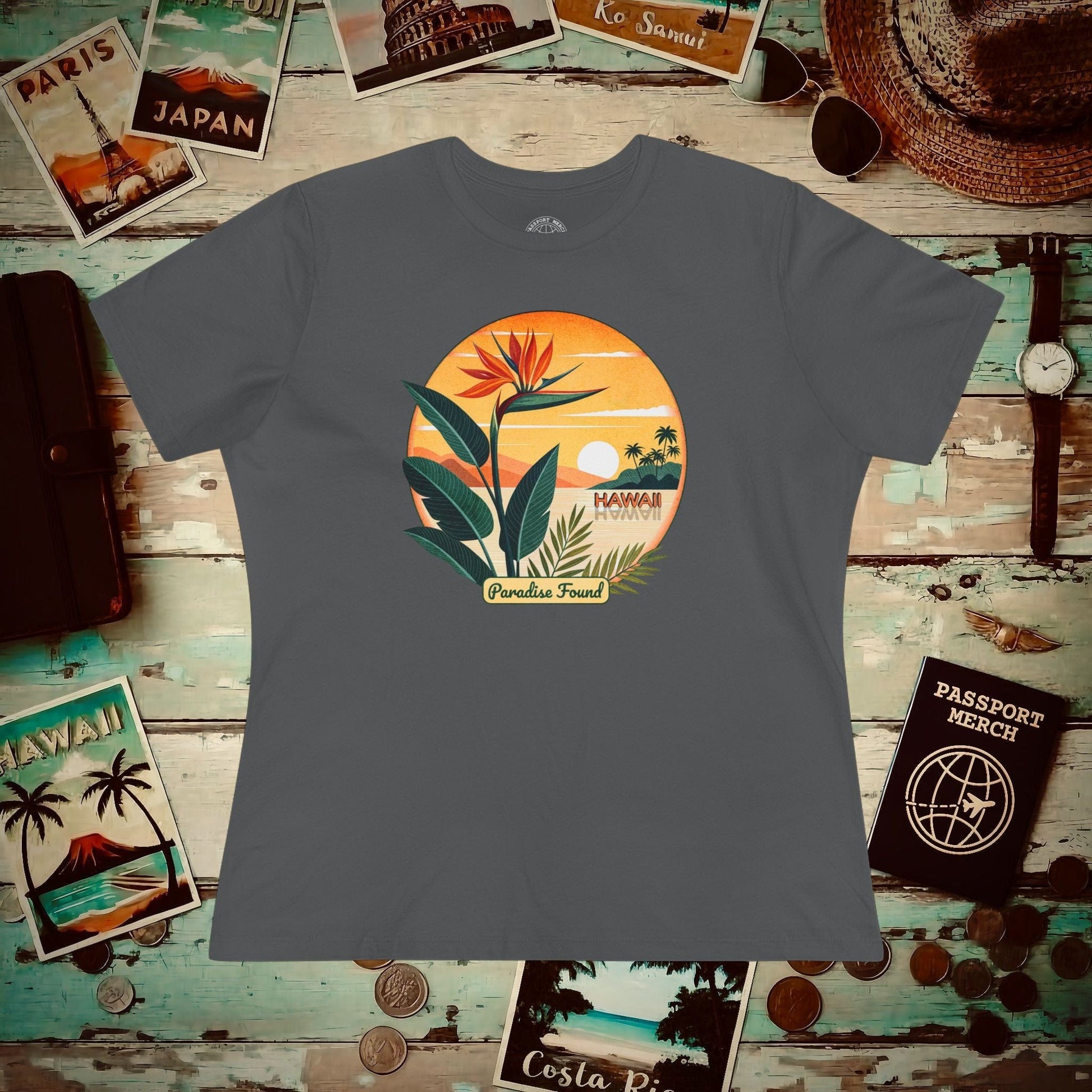 Retro (Bird of) Paradise Found, Hawaii, Womens Fit T-Shirt Asphalt / S