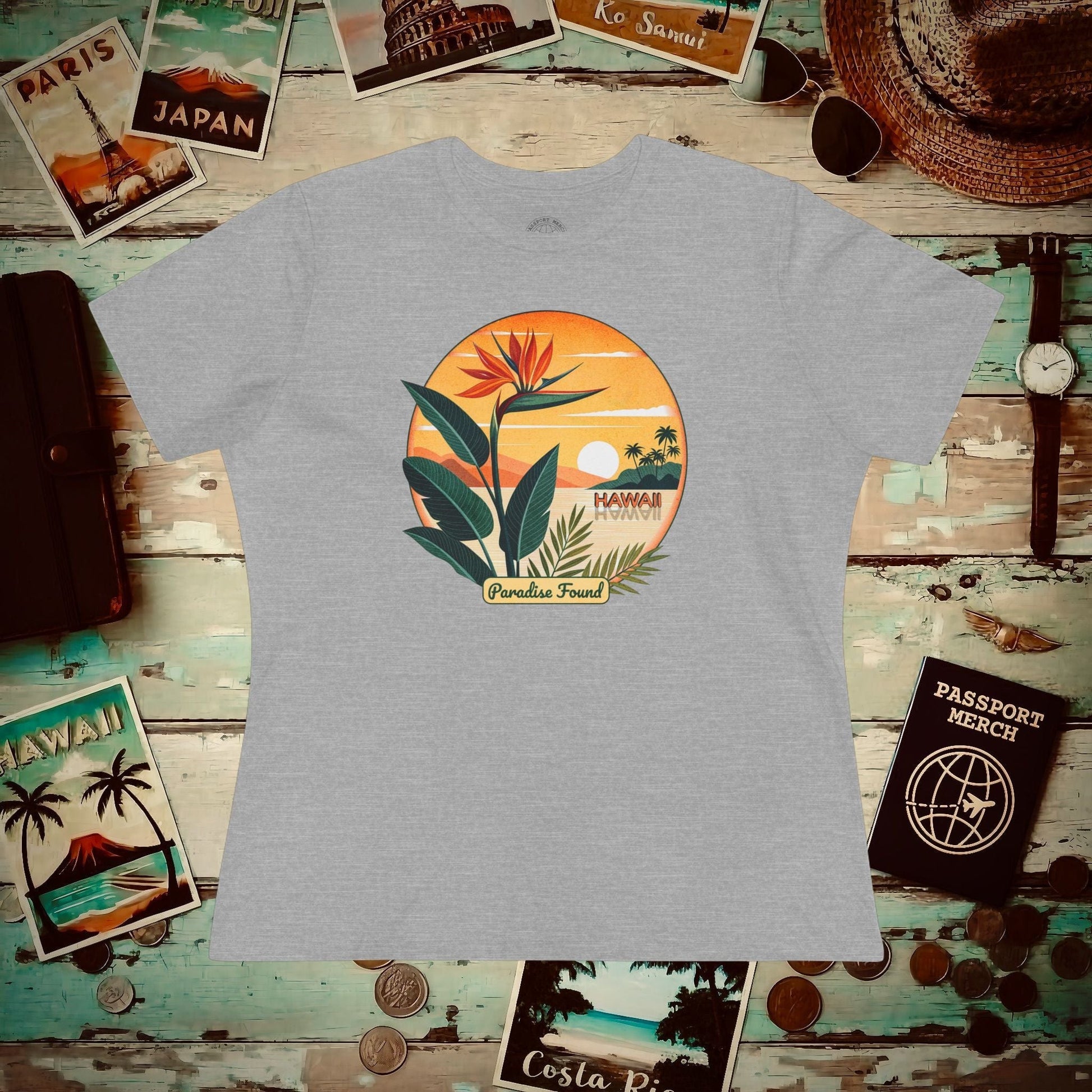 Retro (Bird of) Paradise Found, Hawaii, Womens Fit T-Shirt Athletic Heather / S