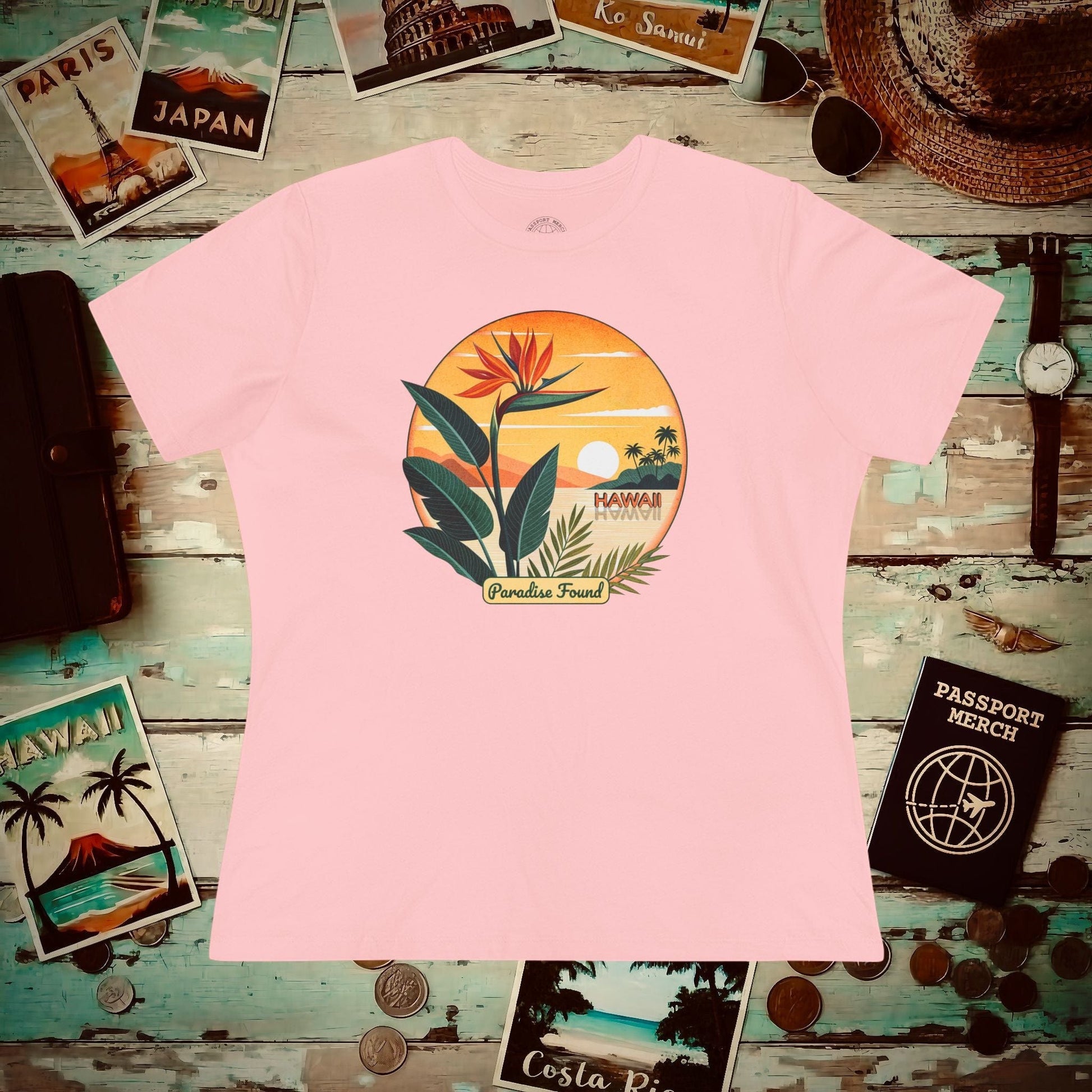 Retro (Bird of) Paradise Found, Hawaii, Womens Fit T-Shirt Pink / S