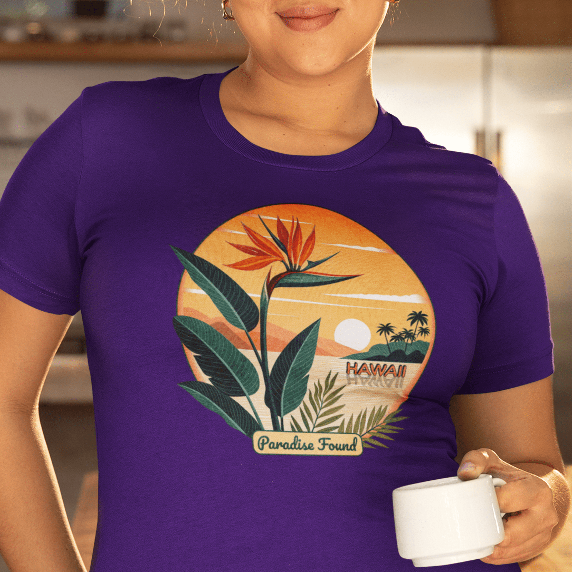 Retro (Bird of) Paradise Found, Hawaii, Womens Fit T-Shirt Team Purple / S