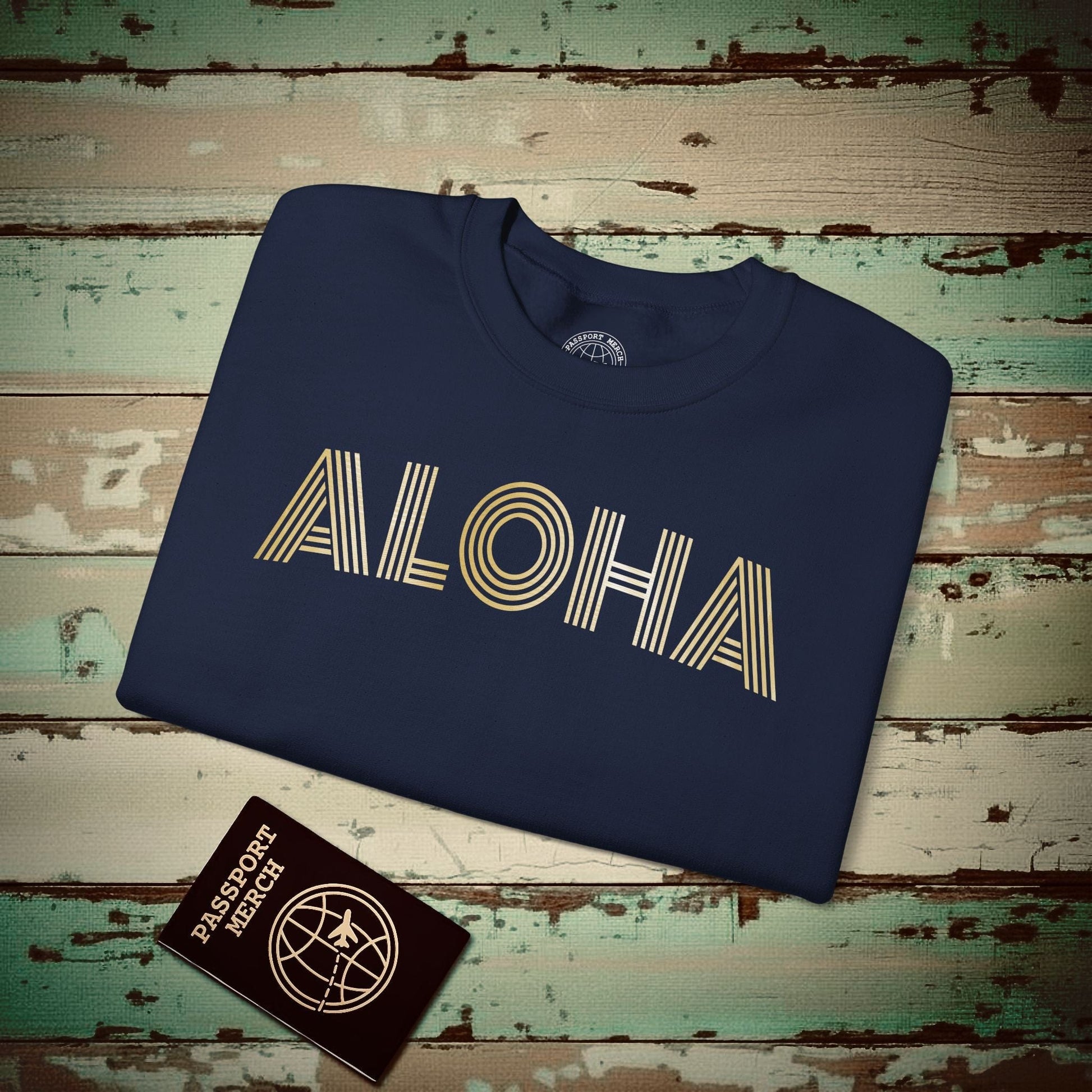 Retro Bling Aloha, Hawaii Crewneck Navy / S