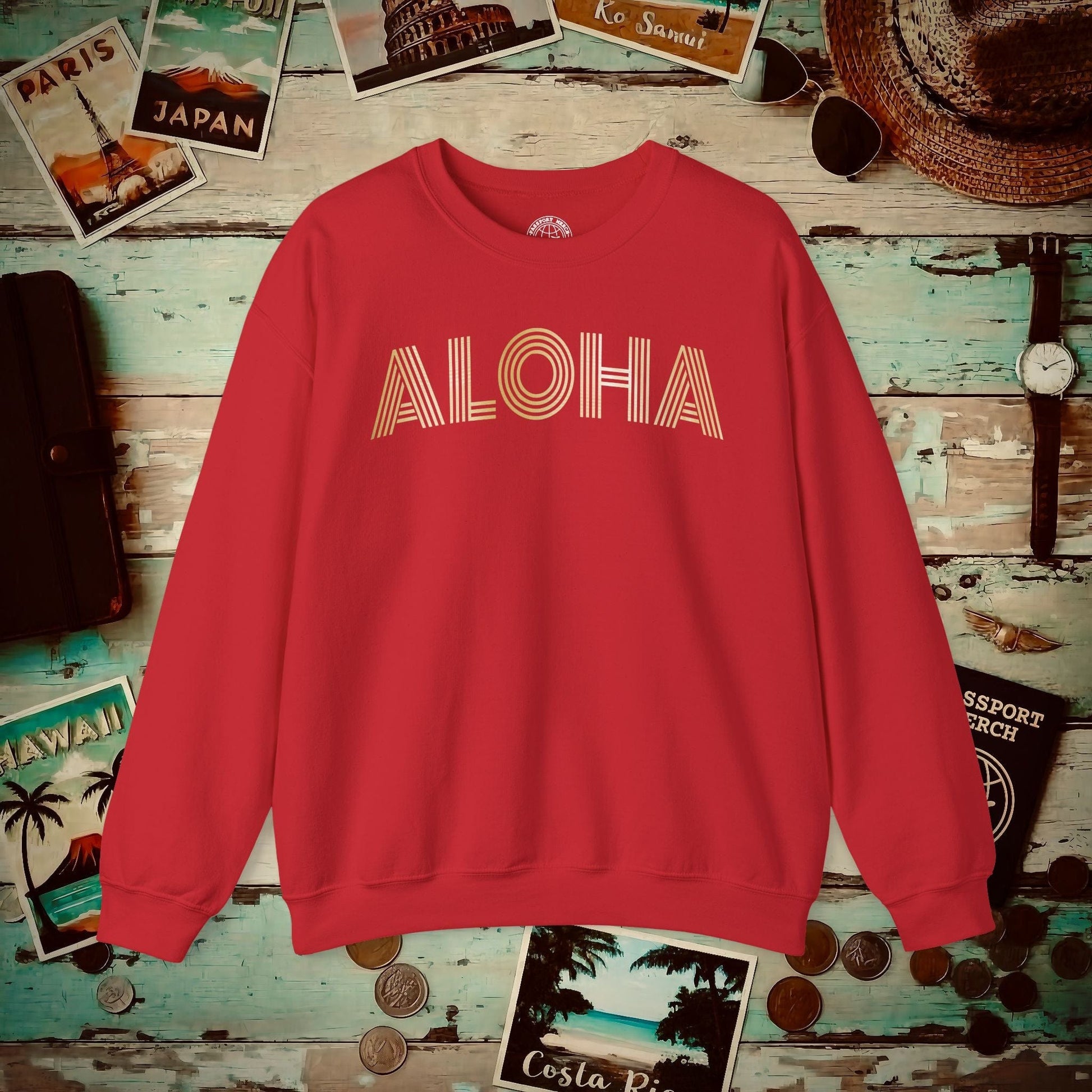 Retro Bling Aloha, Hawaii Crewneck Red / S