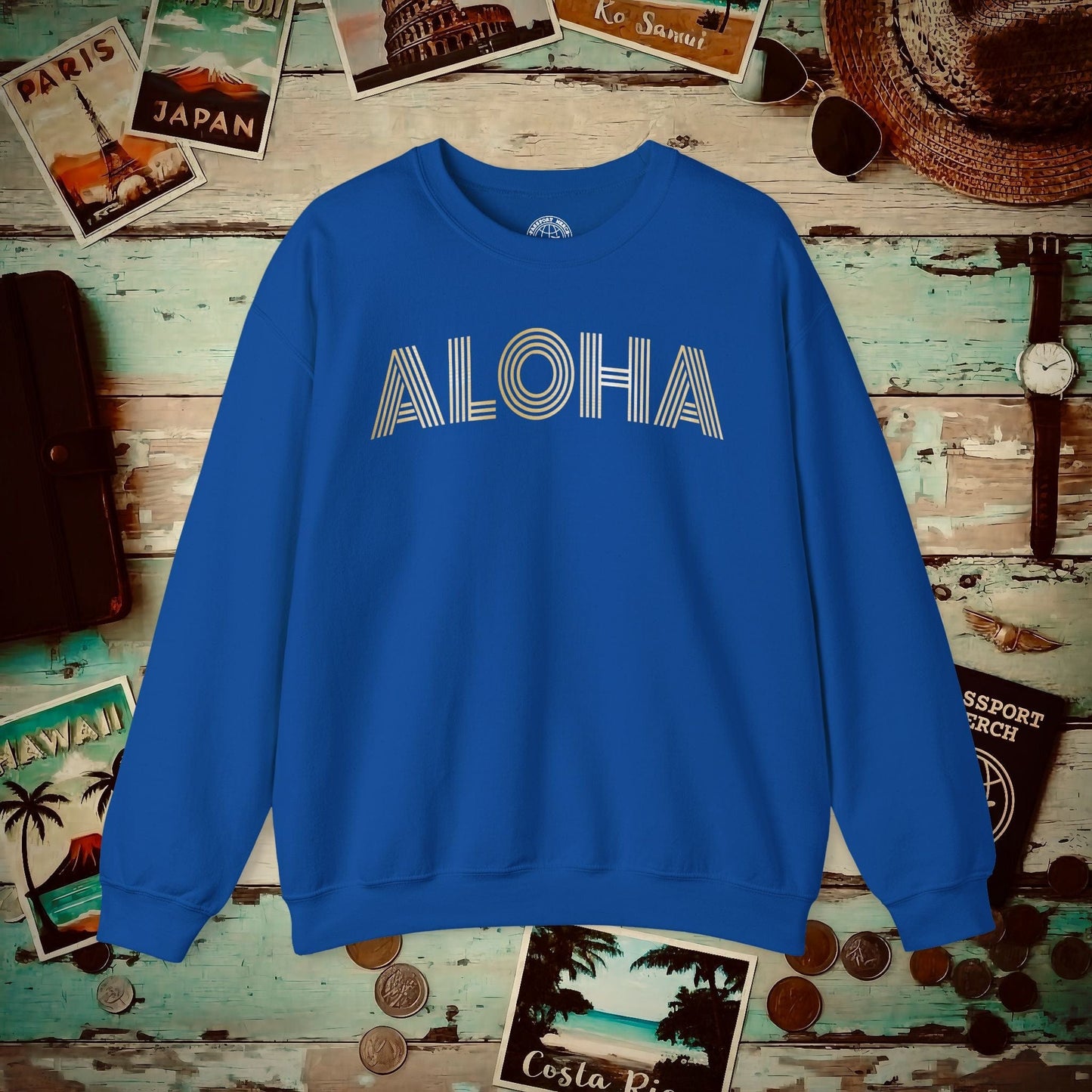 Retro Bling Aloha, Hawaii Crewneck Royal / S