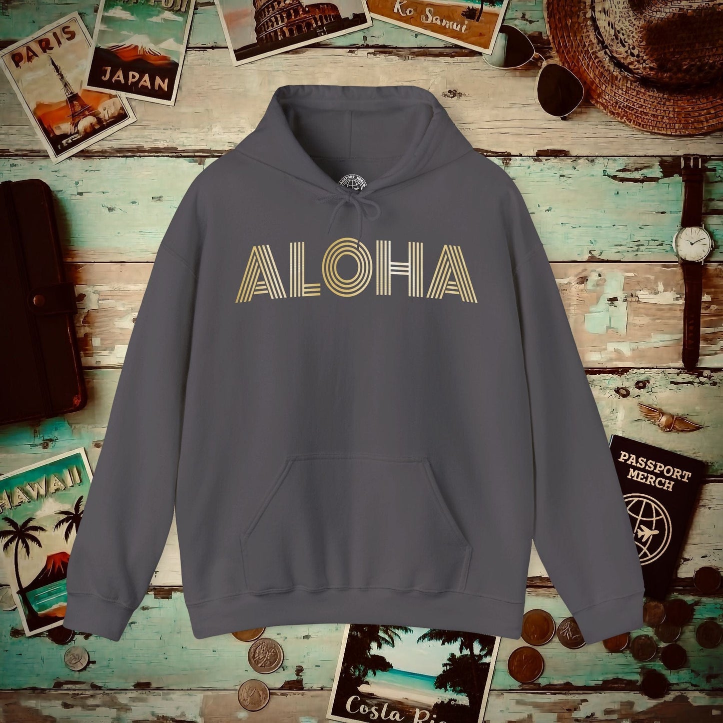 Retro Bling Aloha, Hawaii Hoodie Charcoal / S