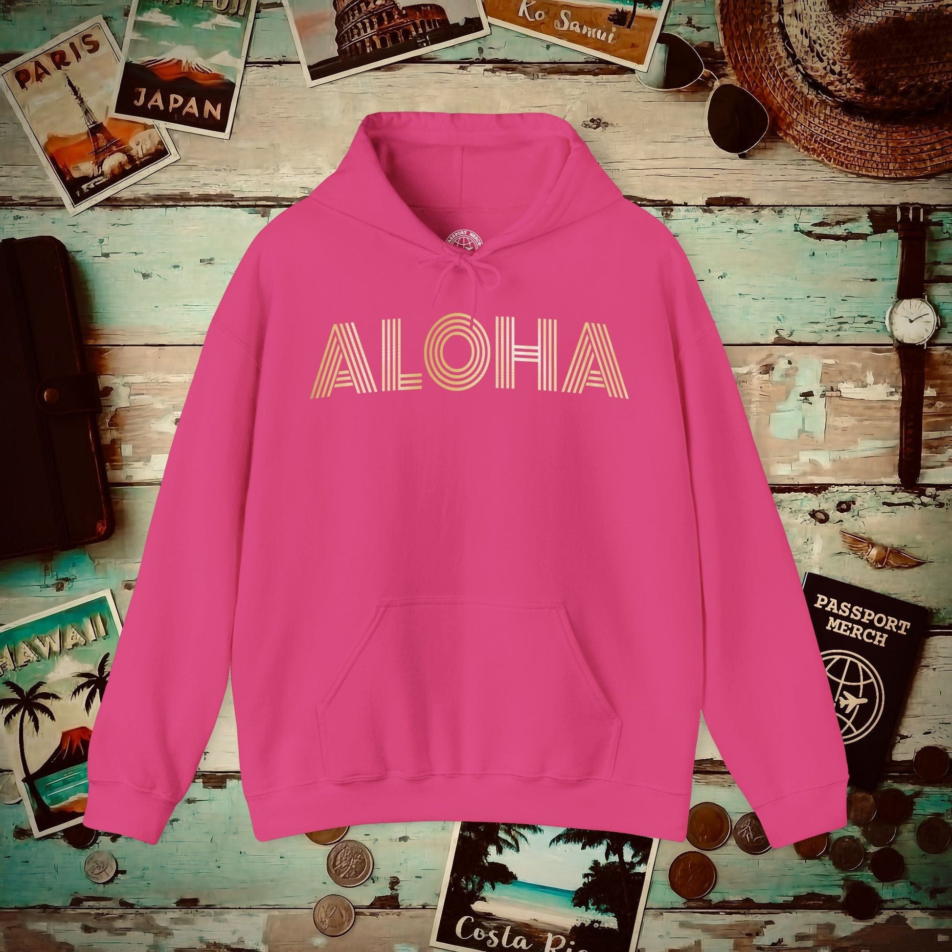 Retro Bling Aloha, Hawaii Hoodie Heliconia / S
