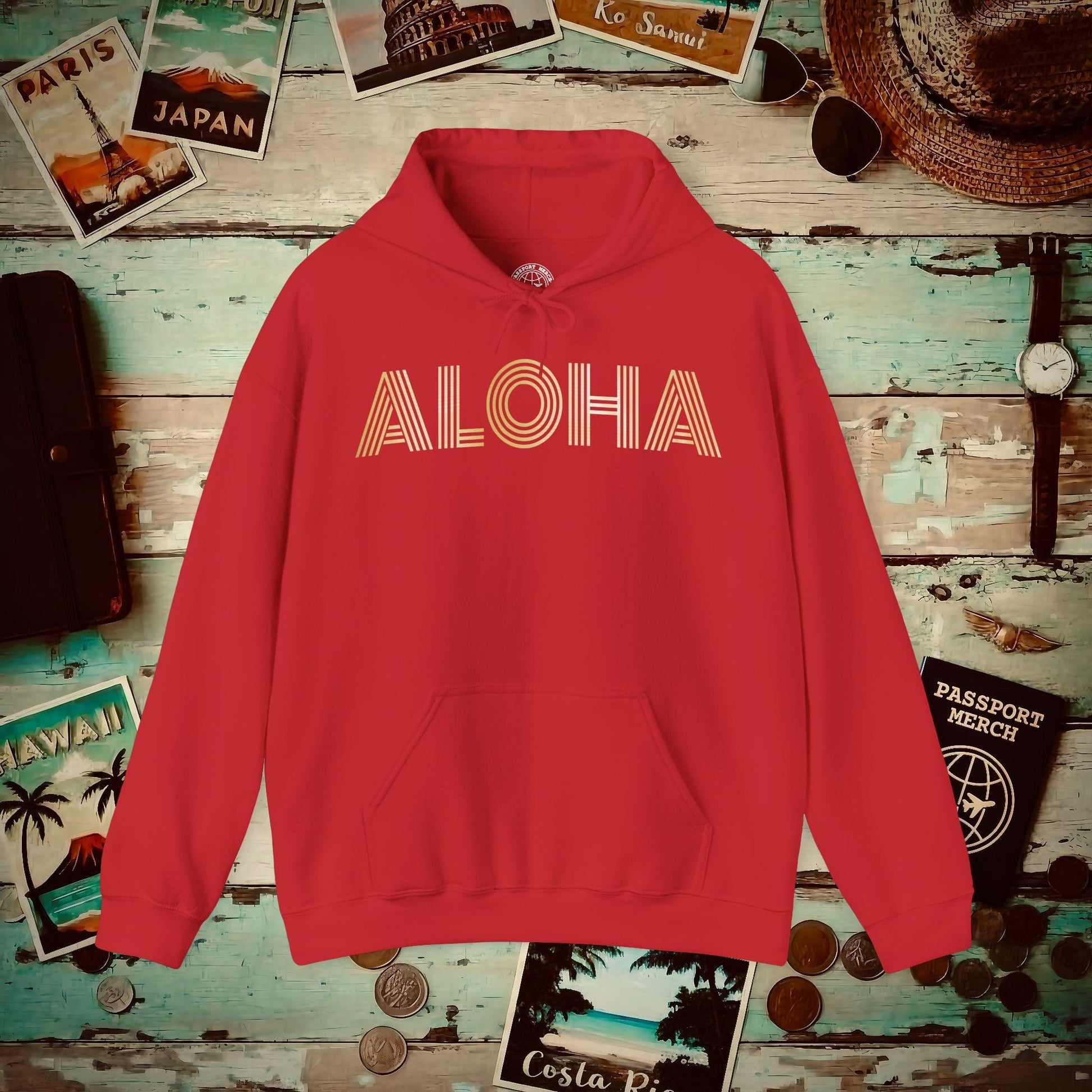 Retro Bling Aloha, Hawaii Hoodie Red / S