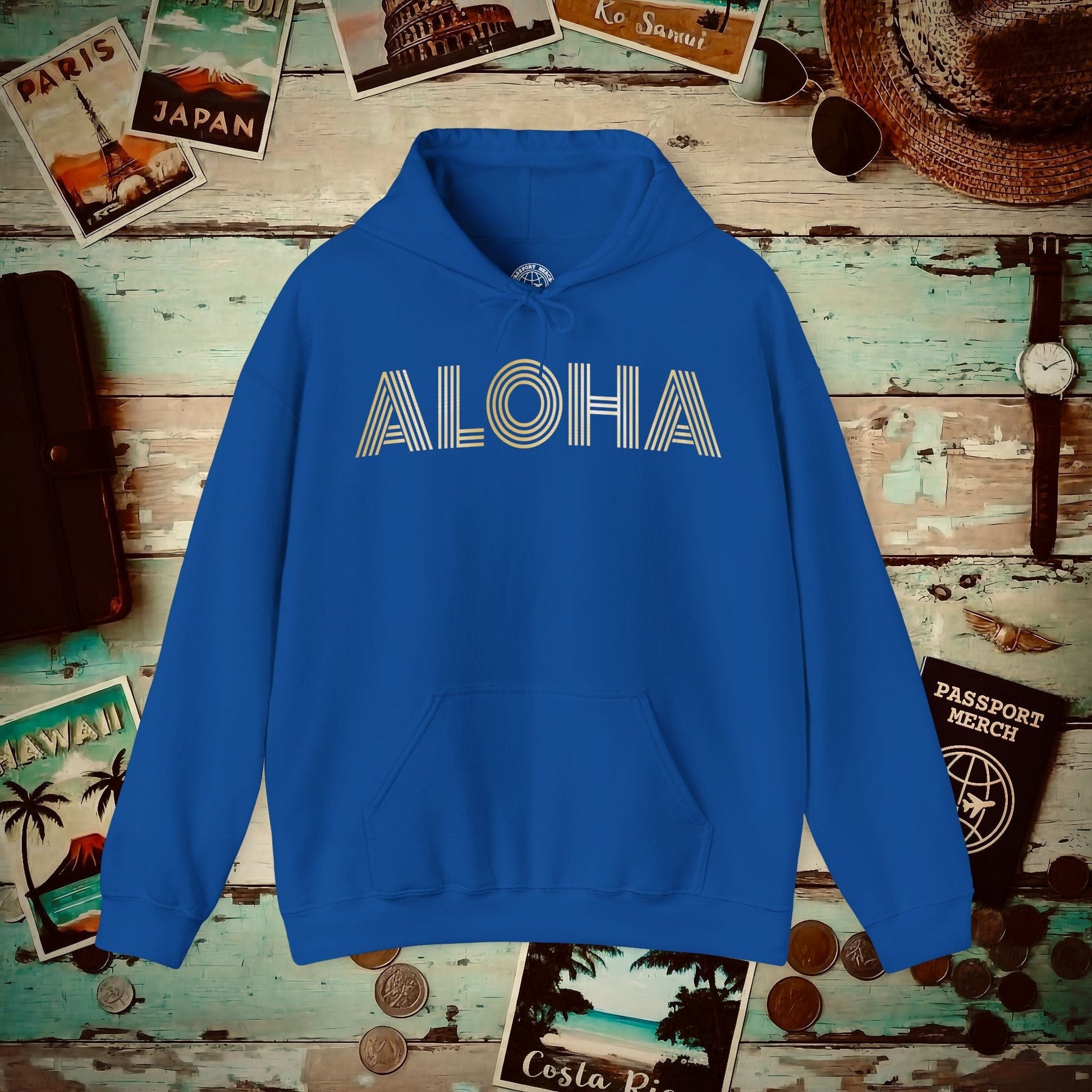 Retro Bling Aloha, Hawaii Hoodie Royal / S