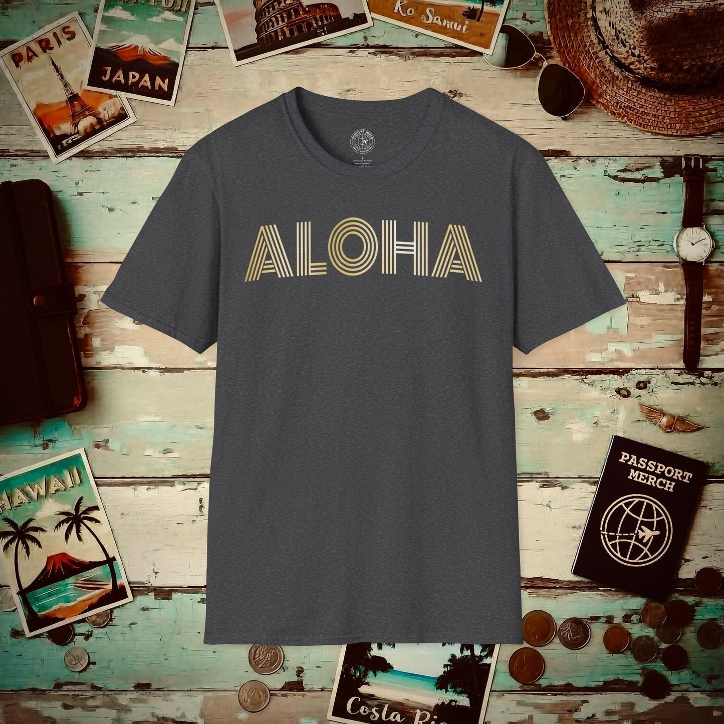 Retro Bling Aloha, Hawaii T-Shirt Dark Heather / S