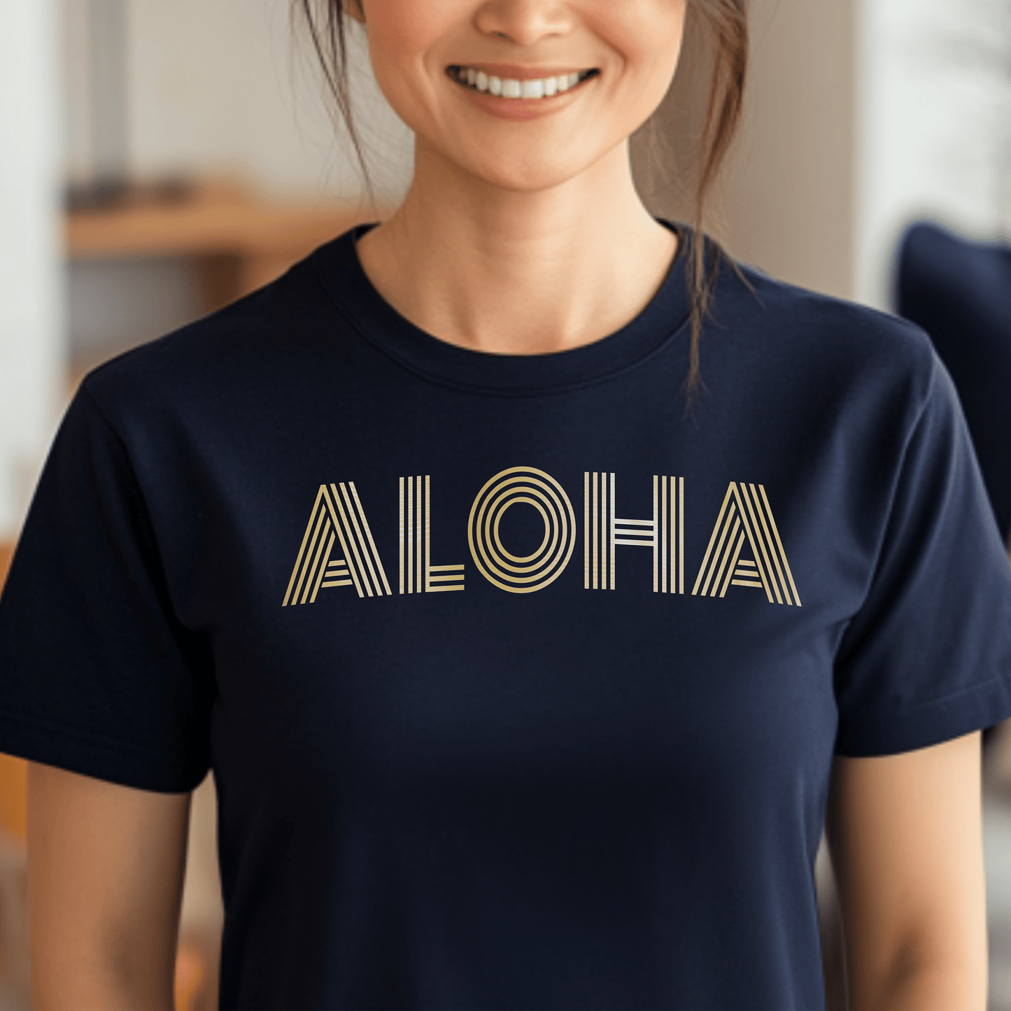 Retro Bling Aloha, Hawaii T-Shirt Navy / S