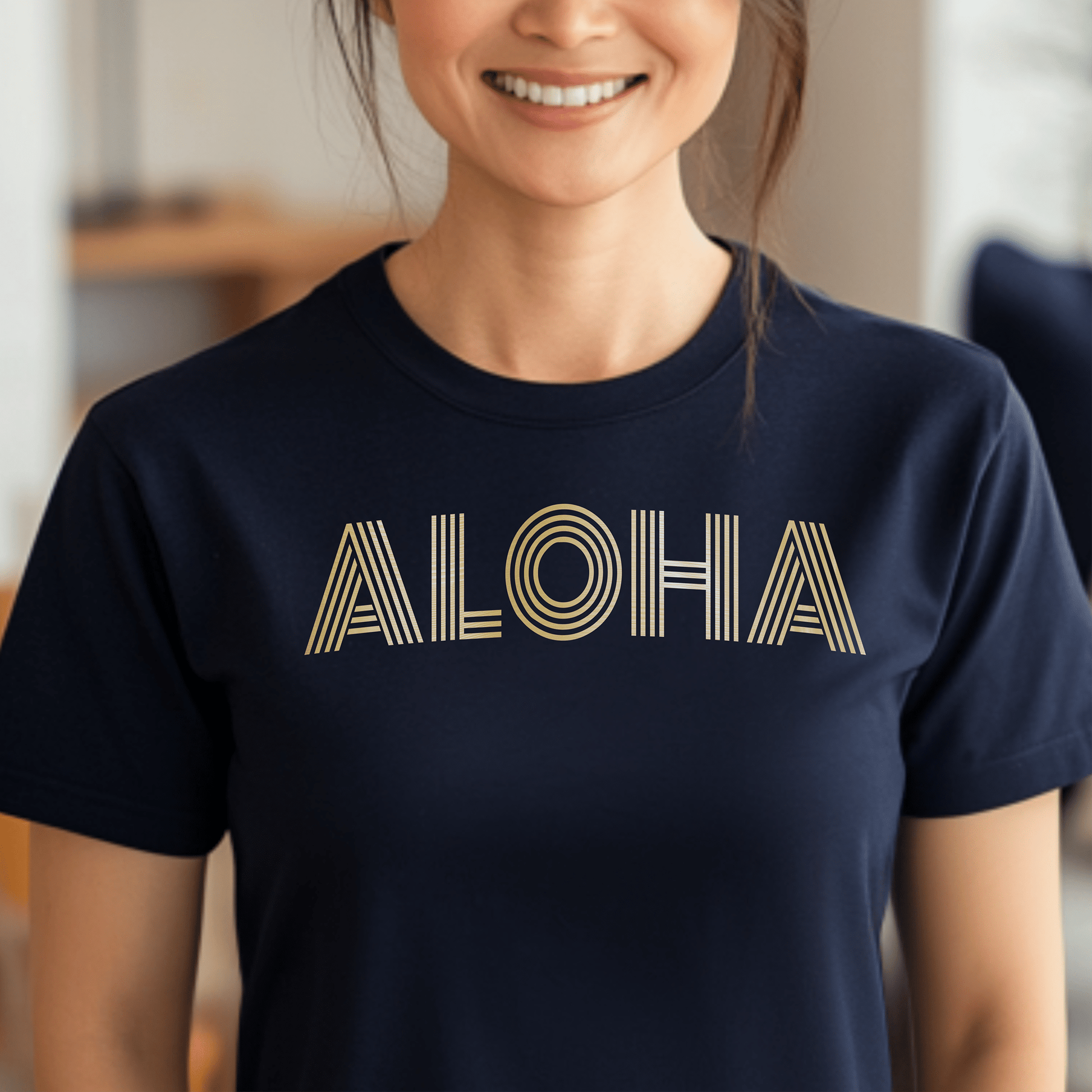 Retro Bling Aloha, Hawaii T-Shirt Navy / S