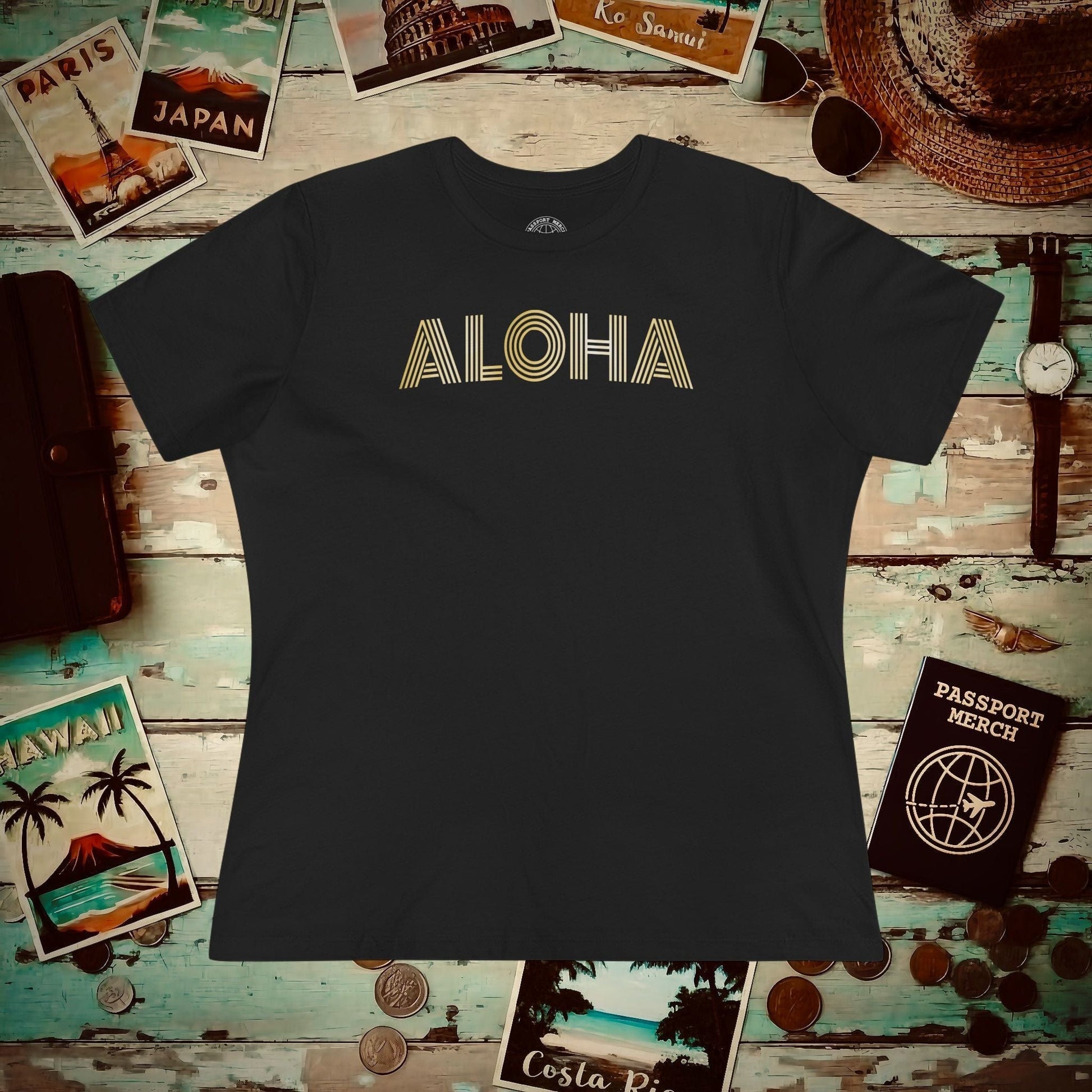Retro Bling Aloha, Hawaii, Womens Fit T-Shirt Black / S