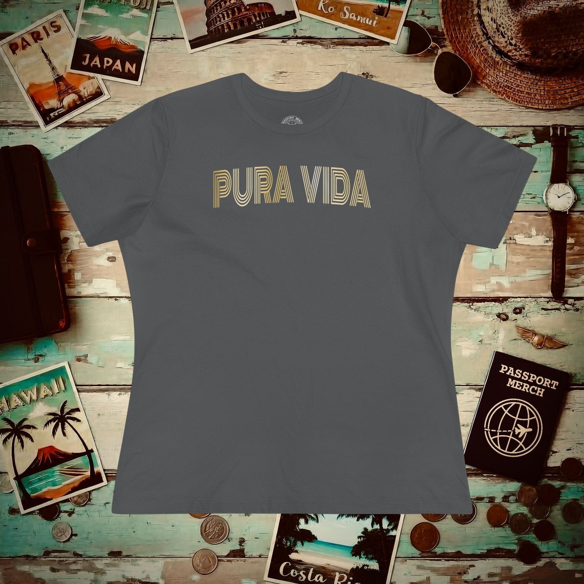 Retro Bling Pura Vida, Costa Rica, Womens Fit T-Shirt Asphalt / S
