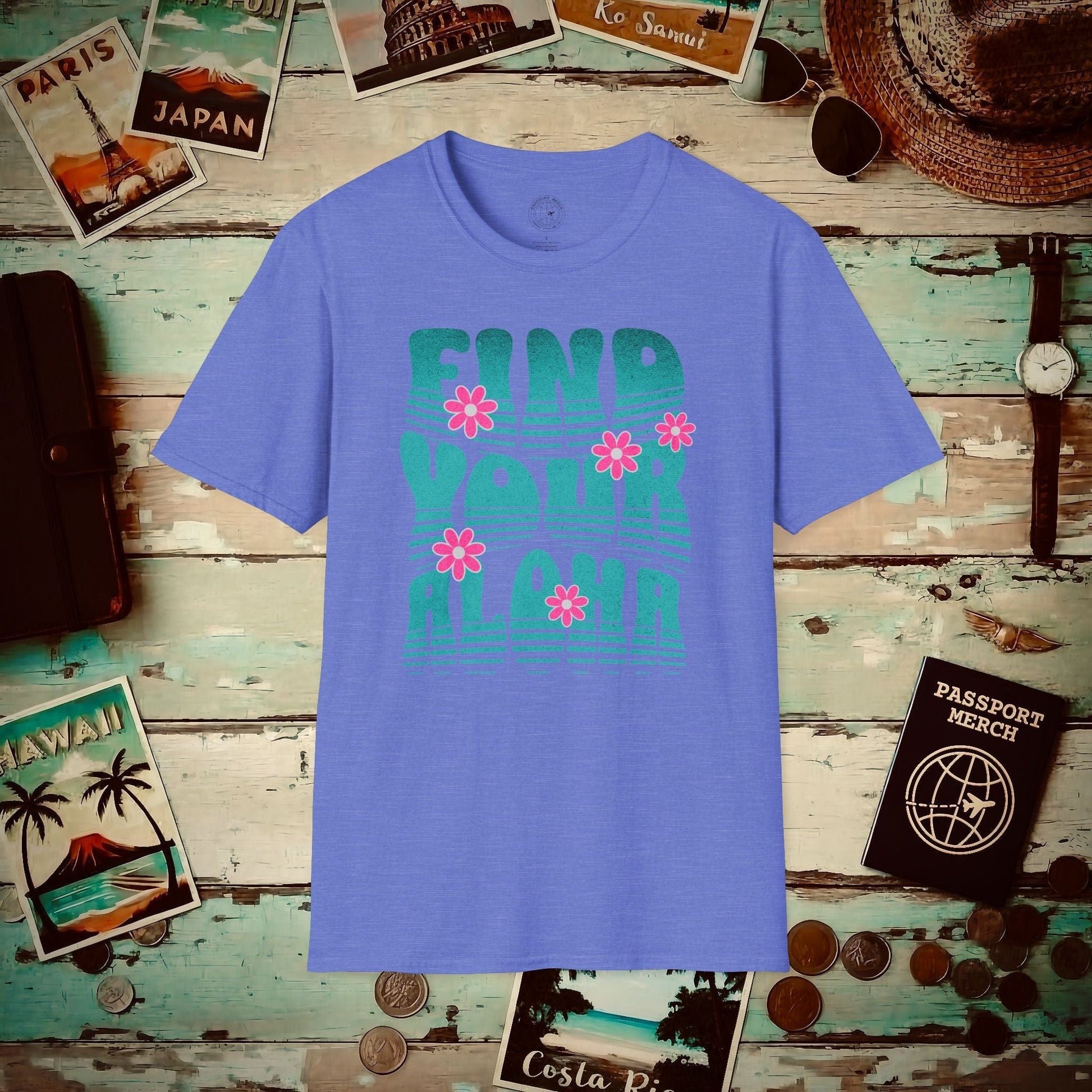 Retro Find Your Aloha, Hawaii T-Shirt Heather Royal / S