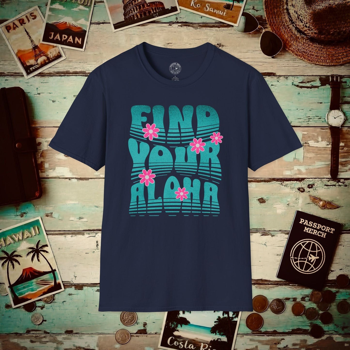 Retro Find Your Aloha, Hawaii T-Shirt Navy / S