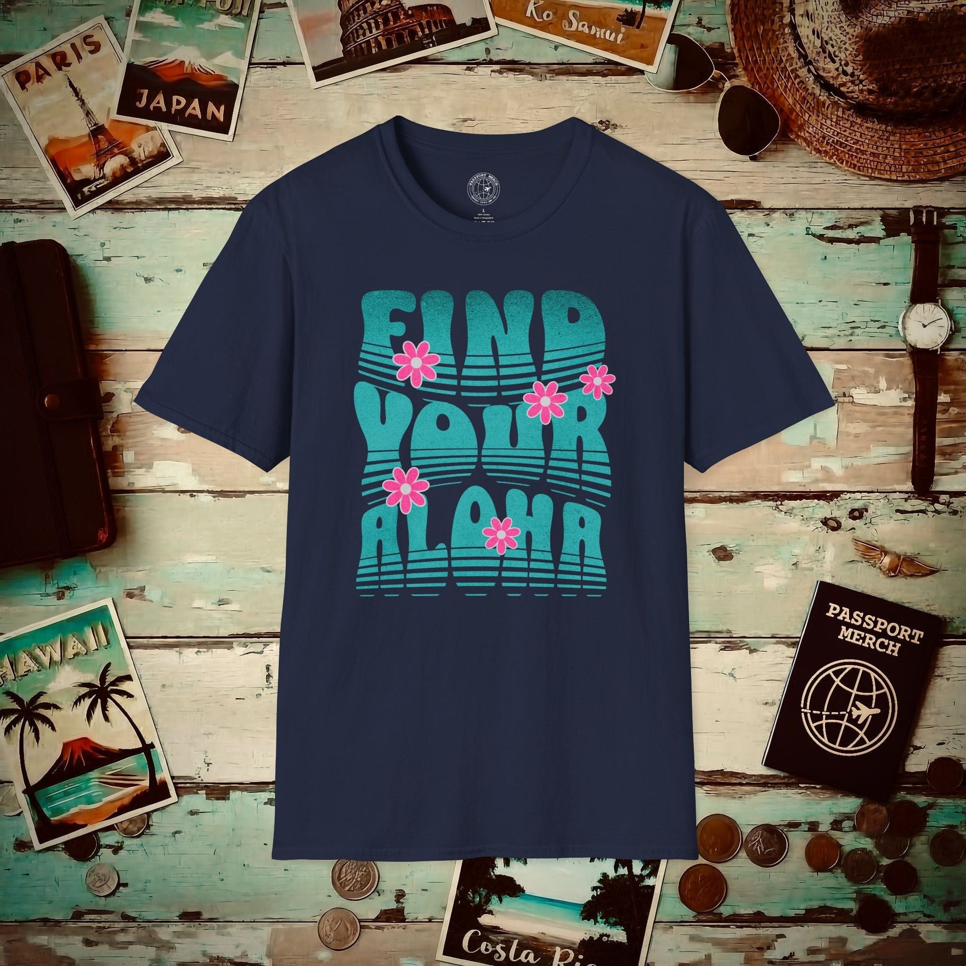 Retro Find Your Aloha, Hawaii T-Shirt Navy / S