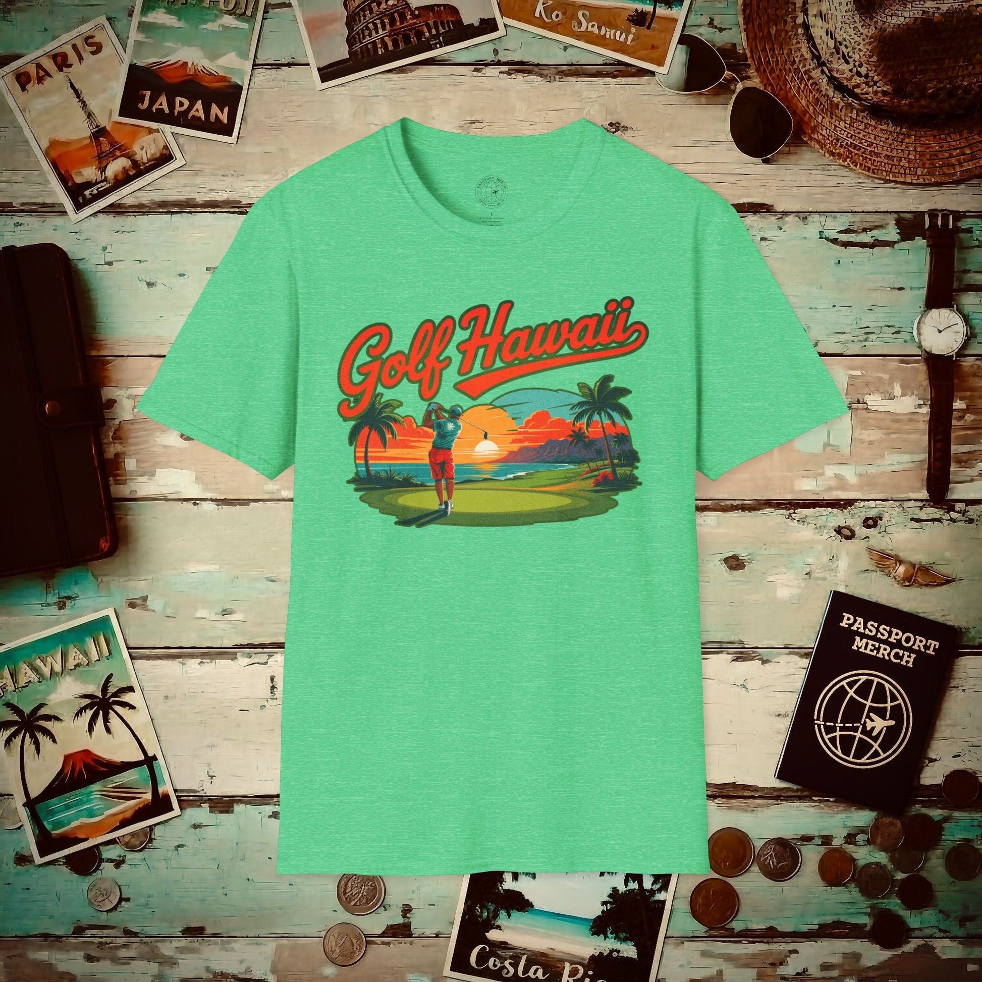 Retro Golf Hawaii T-Shirt Heather Irish Green / S