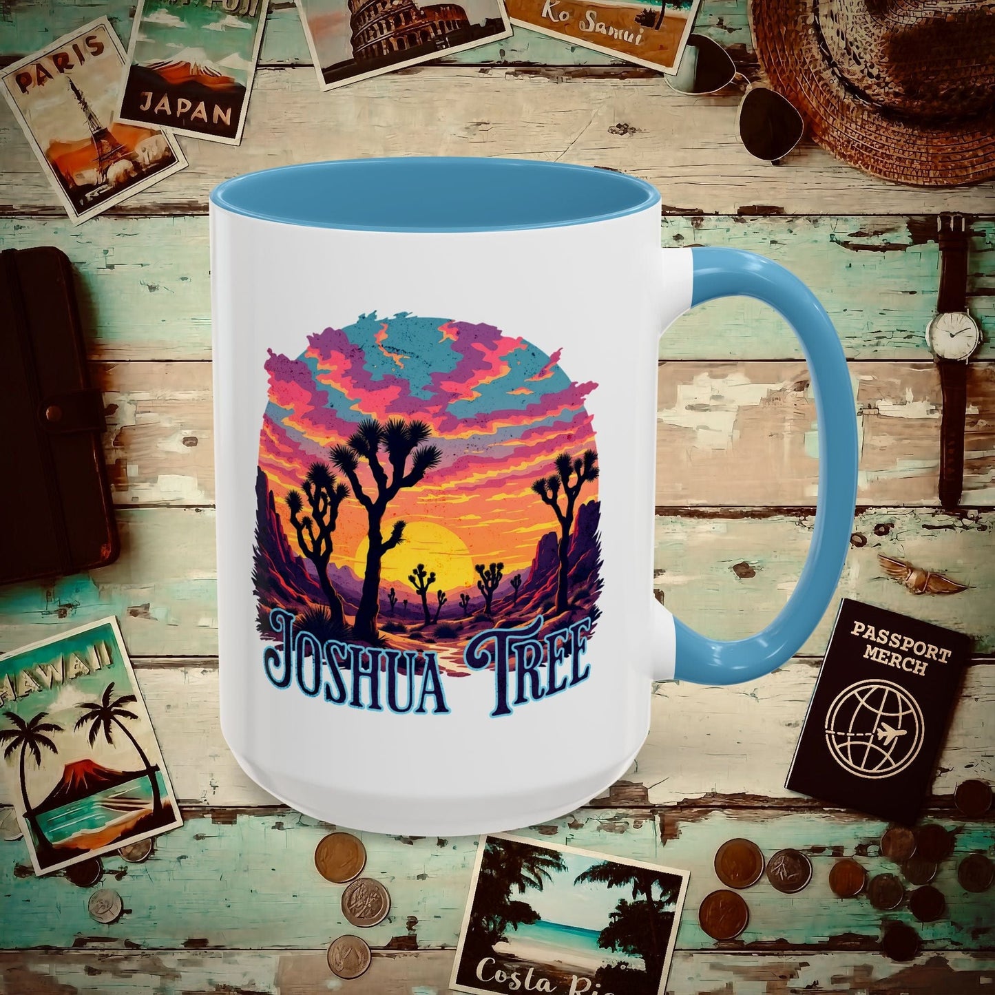 Retro Joshua Tree, California 15oz Mug Light Blue / 15oz