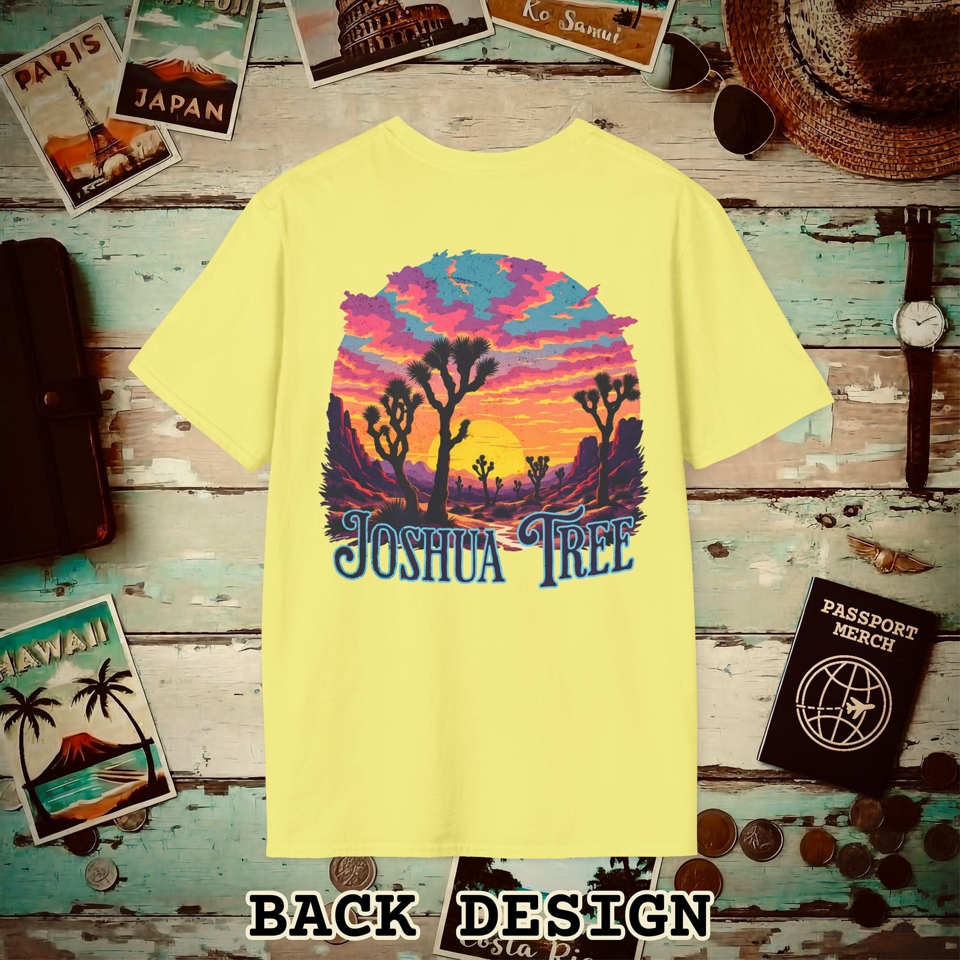 Retro Joshua Tree, California, Back Print T-Shirt Cornsilk / S