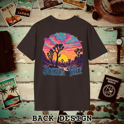 Retro Joshua Tree, California, Back Print T-Shirt Dark Chocolate / S