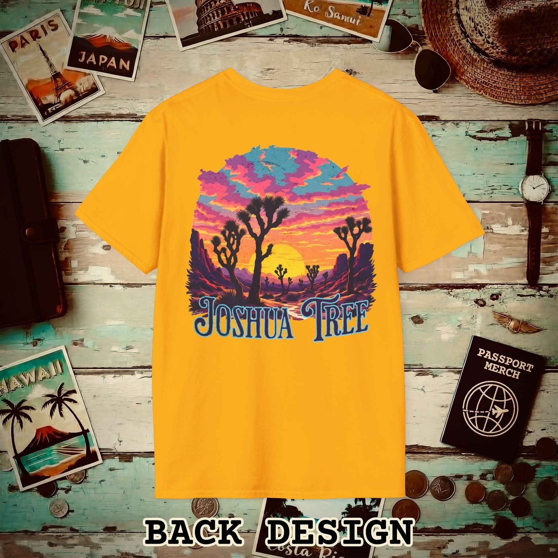 Retro Joshua Tree, California, Back Print T-Shirt Gold / S