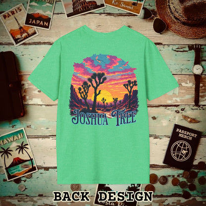 Retro Joshua Tree, California, Back Print T-Shirt Heather Irish Green / S