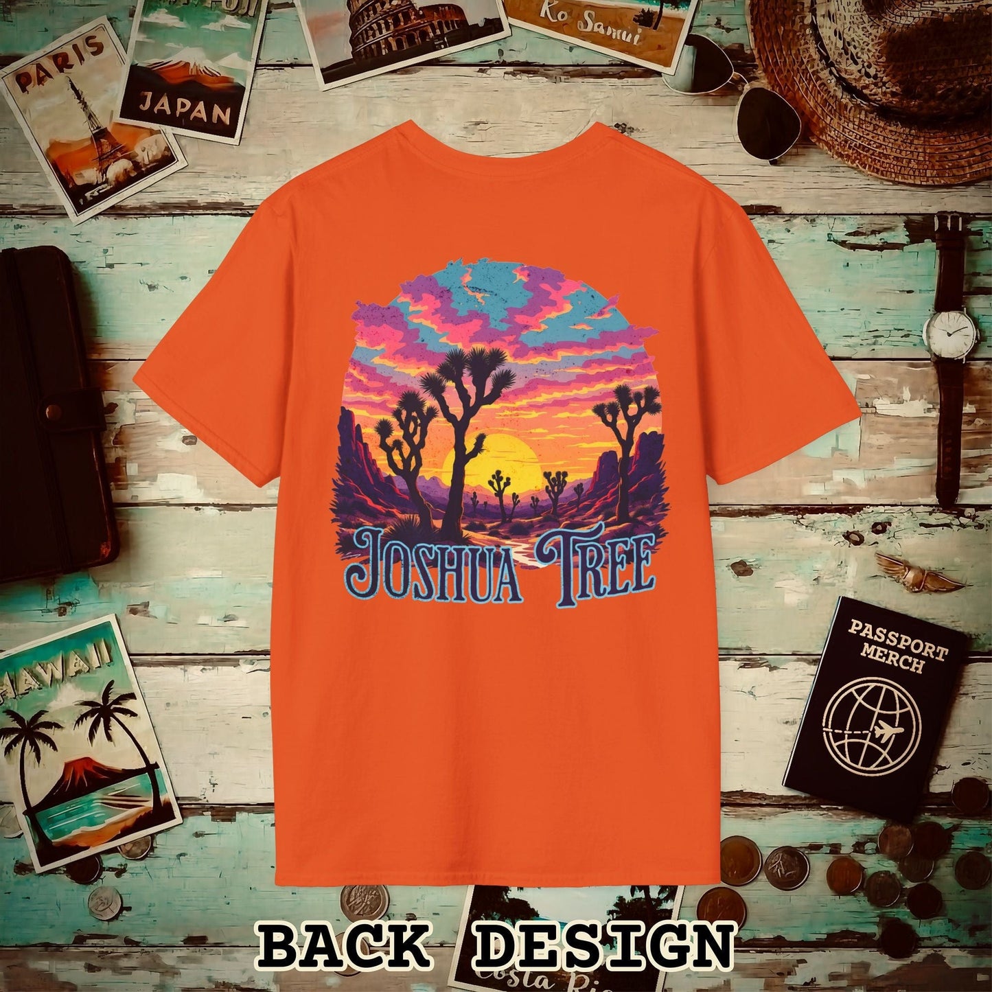 Retro Joshua Tree, California, Back Print T-Shirt Orange / S