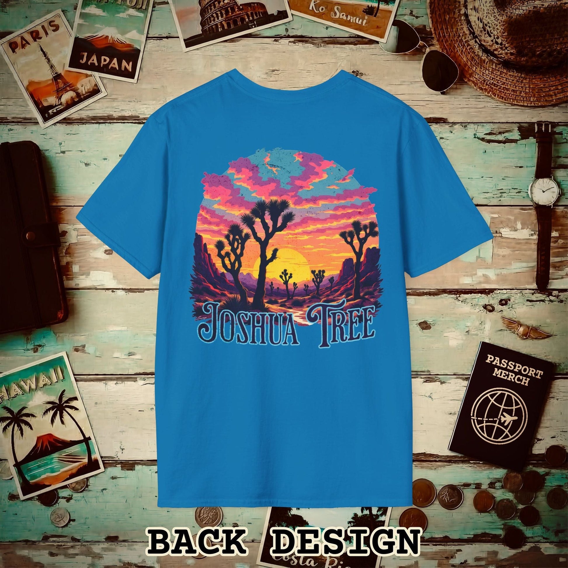 Retro Joshua Tree, California, Back Print T-Shirt Sapphire / S