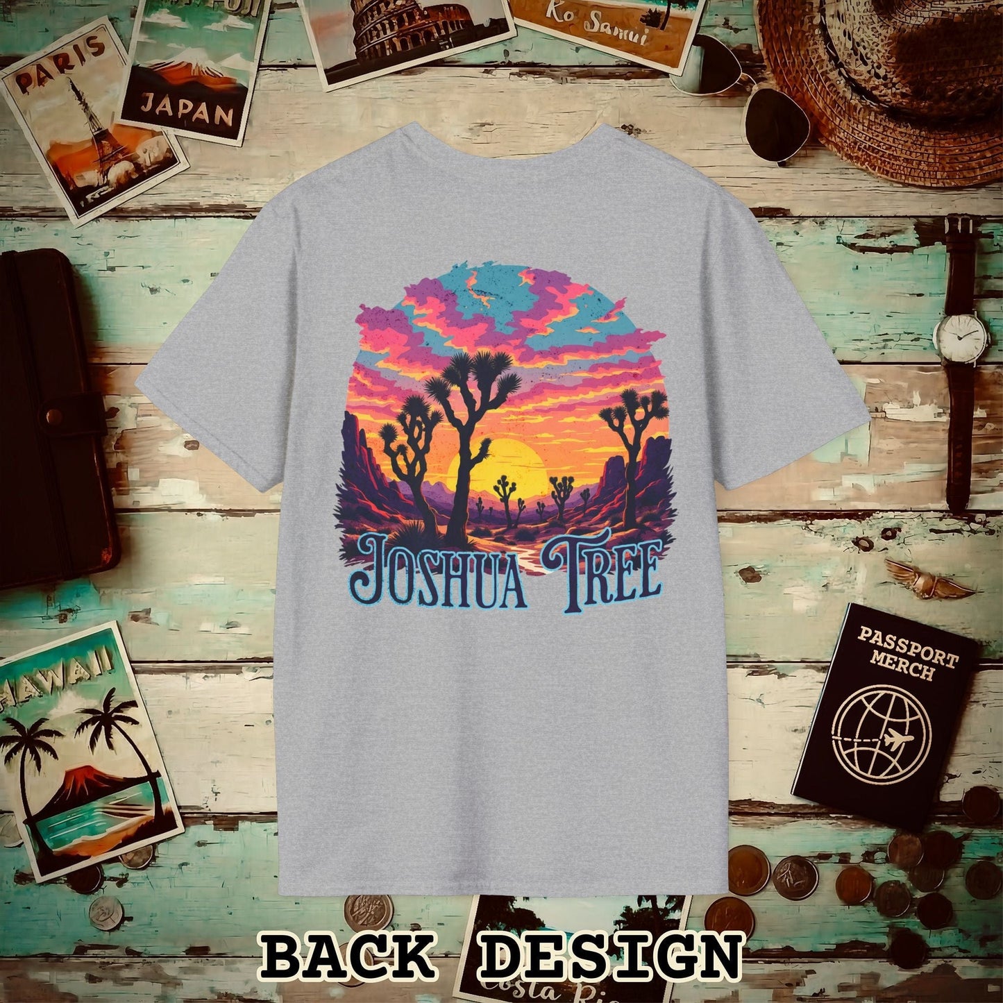 Retro Joshua Tree, California, Back Print T-Shirt Sport Grey / S
